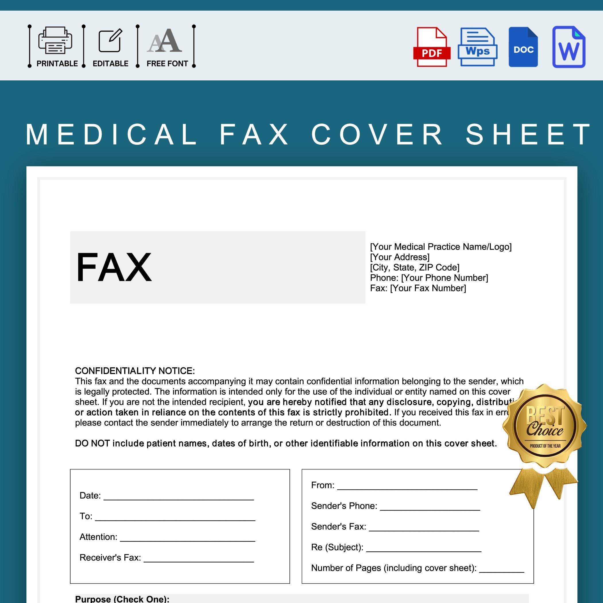 Medical Fax Cover Sheet Template Printable Healthcare Fax Cover 