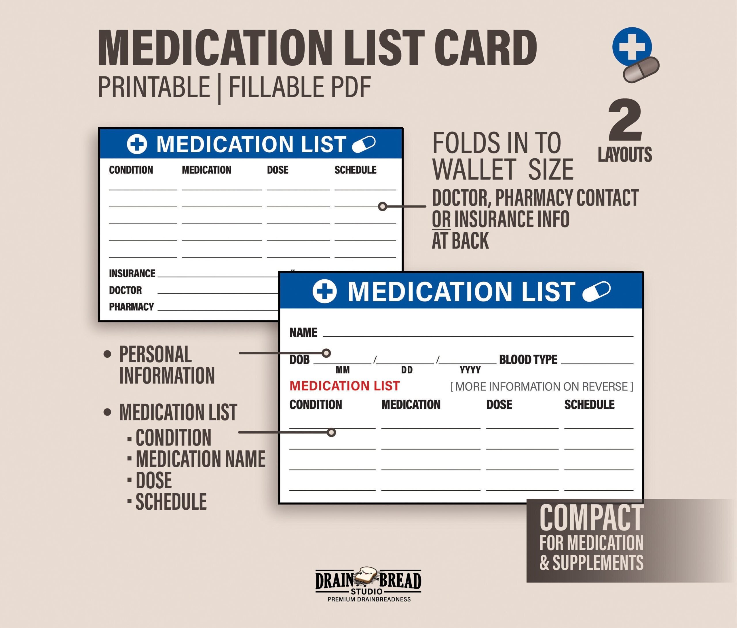 Medication List Card With Medication List Wallet Card Fill And Print Your Own Printable Fillable Instant Download Etsy Medication List Card With Medication List Wallet Card Fill And Print Your Own Printable Fillable Instant Download Etsy
