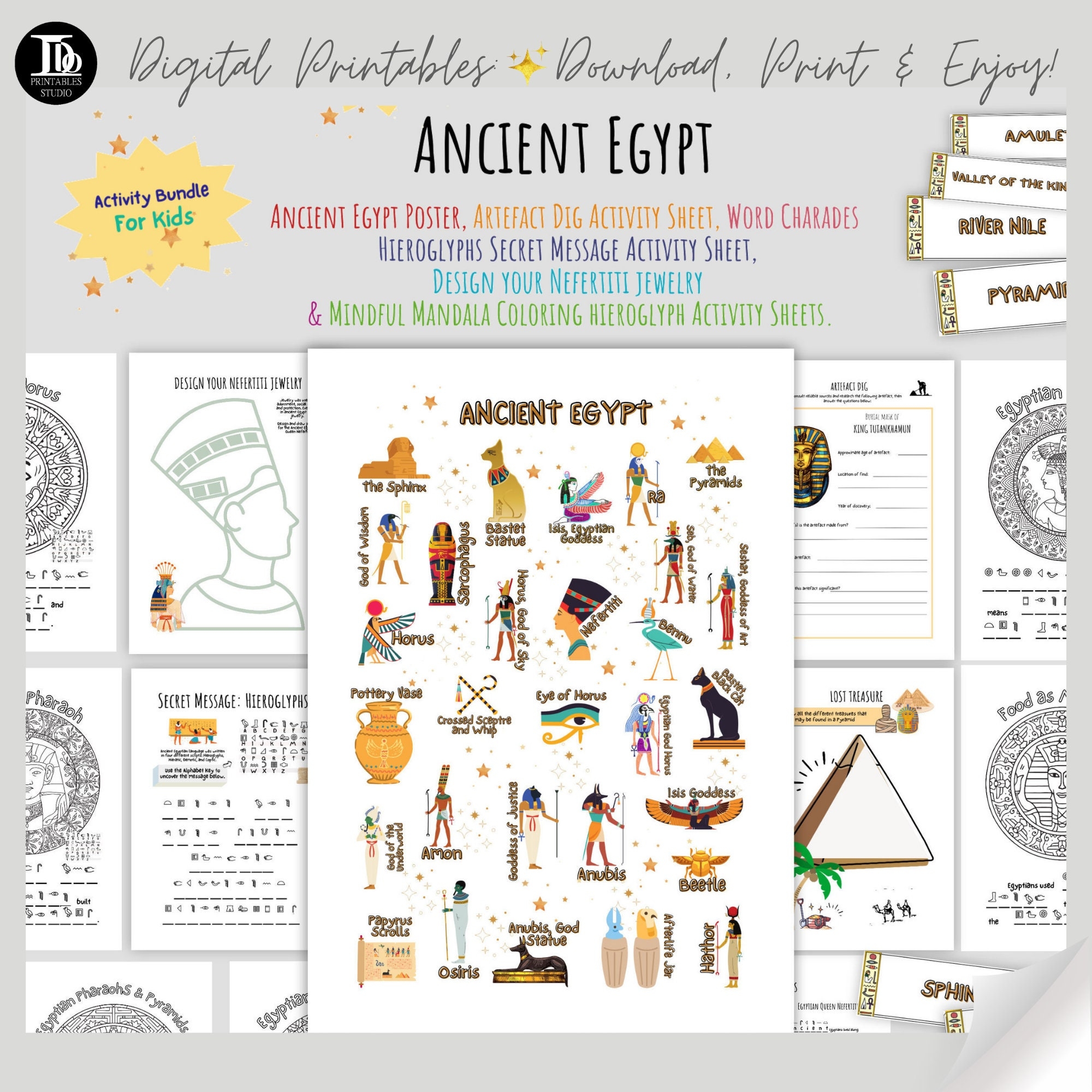 Mega Ancient Egypt Activity Pack For Kids Activity Worksheets Ancient Egypt Charades Hieroglyphs Secret Message Facts Learning Fun Etsy