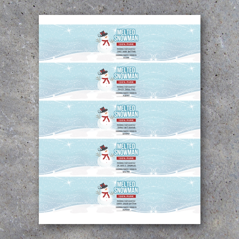 Melted Snowman Water Bottle Label Printable Instant Download