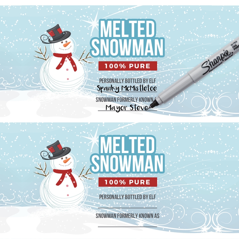 Melted Snowman Water Bottle Label Printable Instant Download