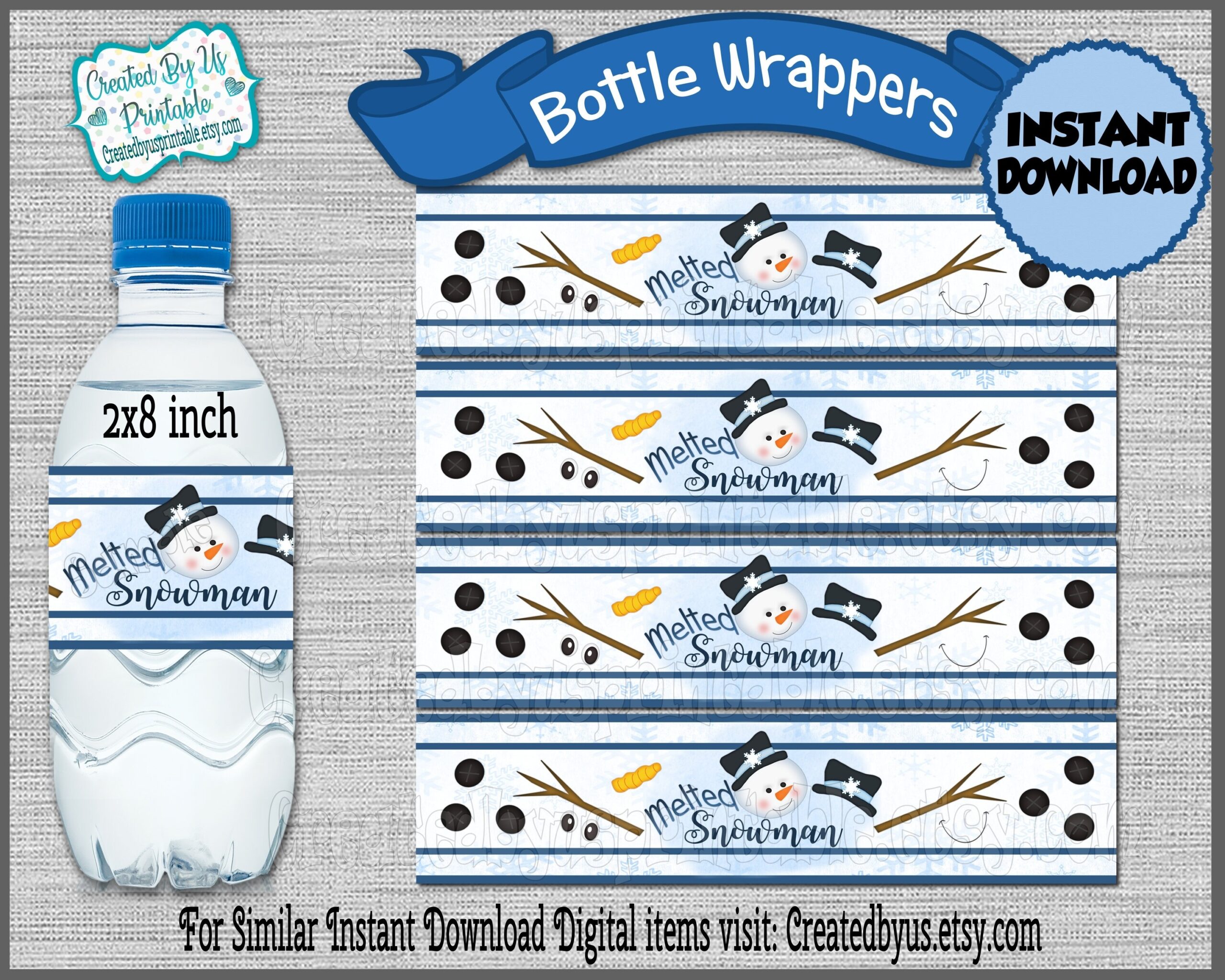Melted Snowman Water Bottle Wrappers Christmas Party Favors 