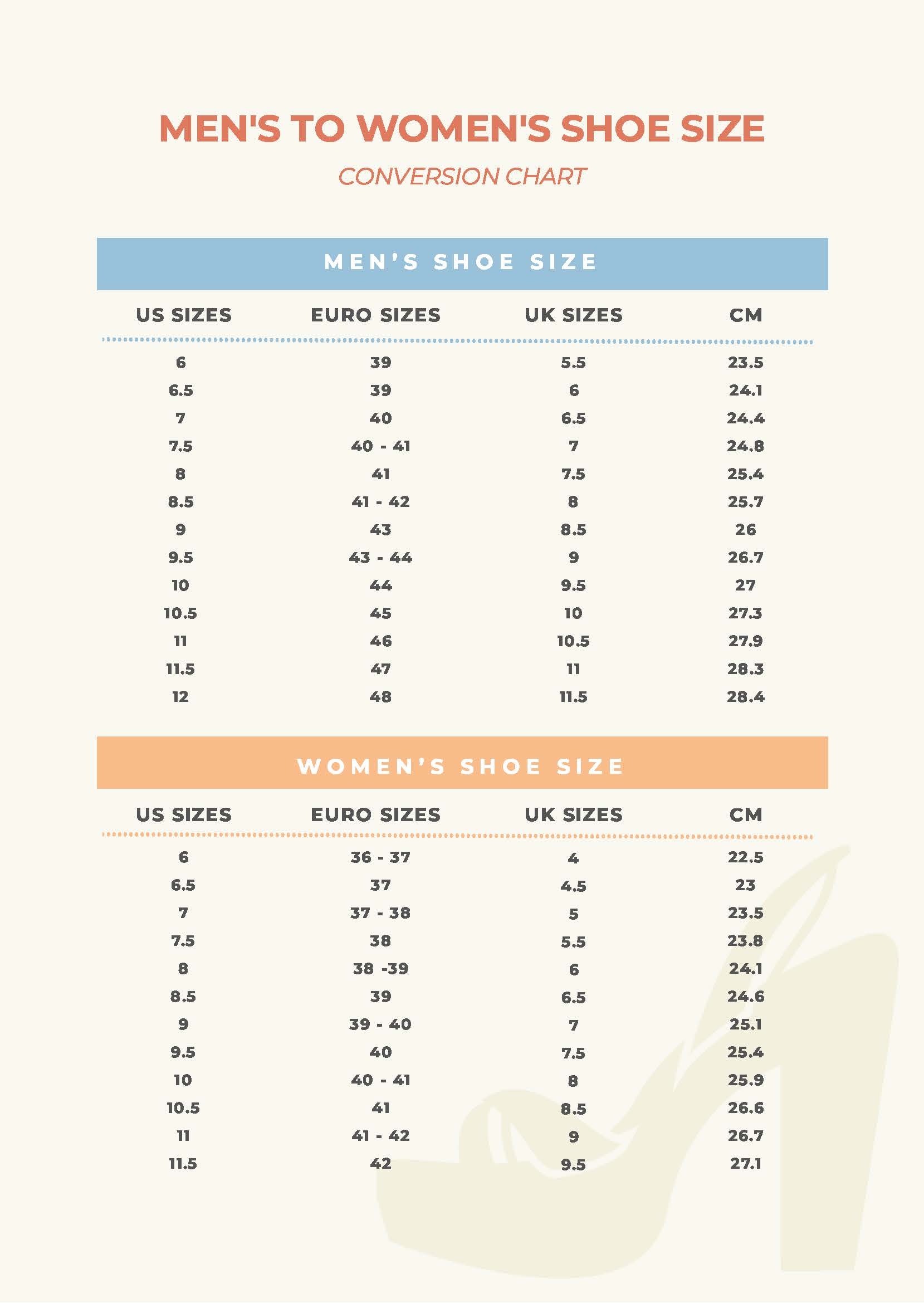 printable women s shoe size chart