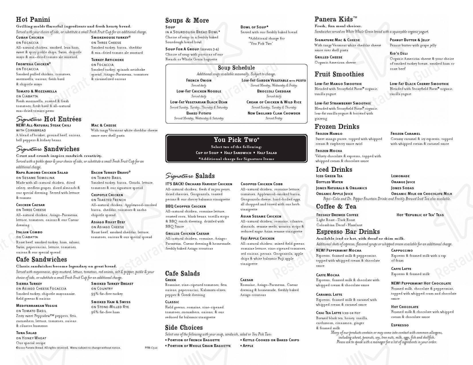 Menu At Panera Bread Cafe Boca Raton FL 7