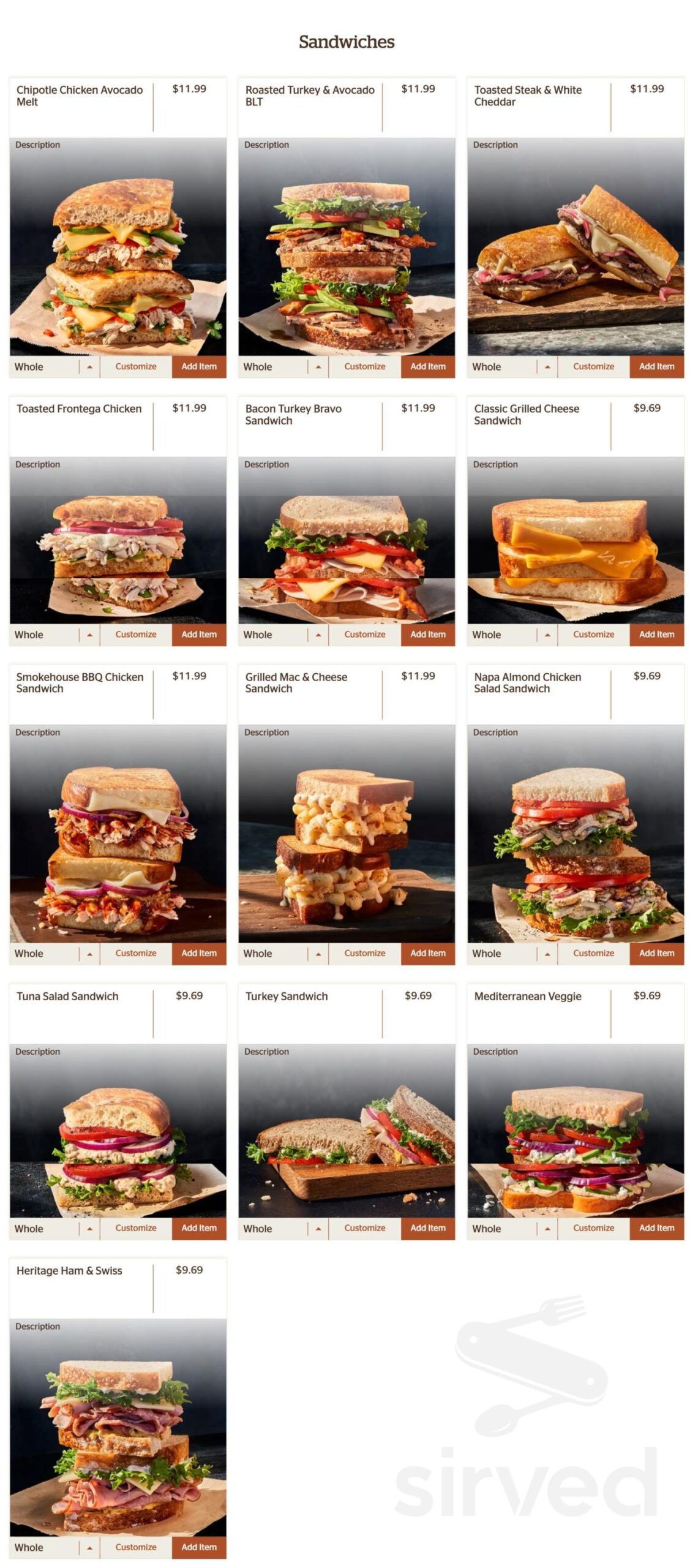 panera bread printable menu with prices