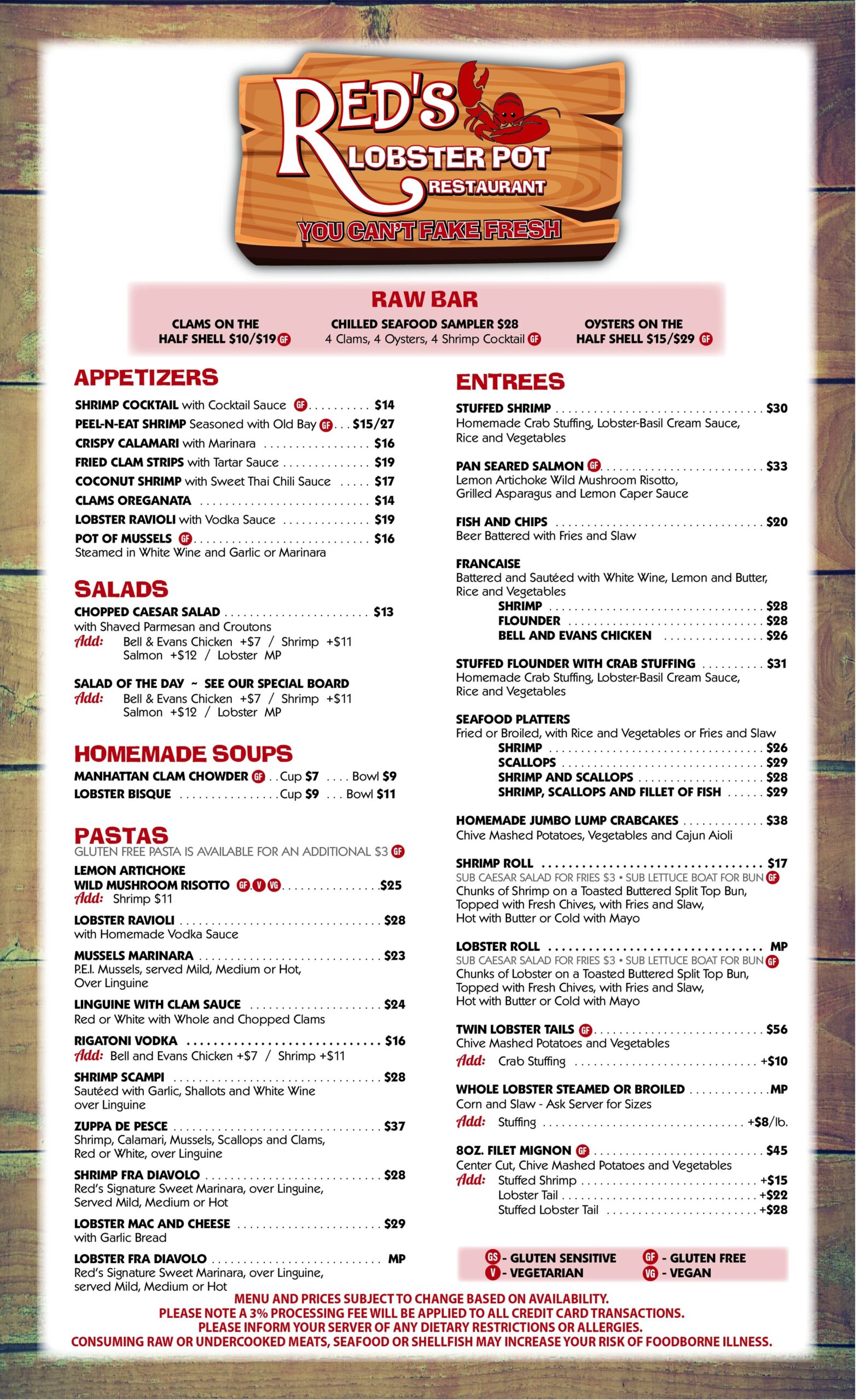 MENU Red s Lobster Pot