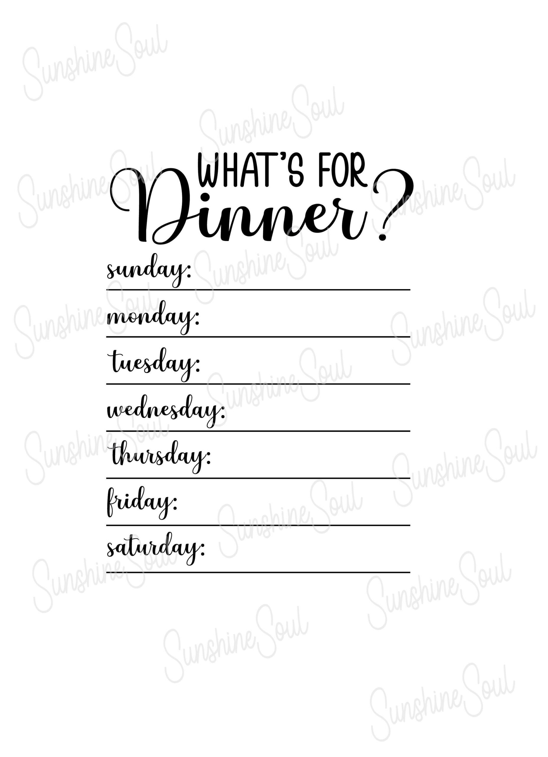 Menu SVG What s For Dinner Weekly Menu Cricut U0026 Silhouette 