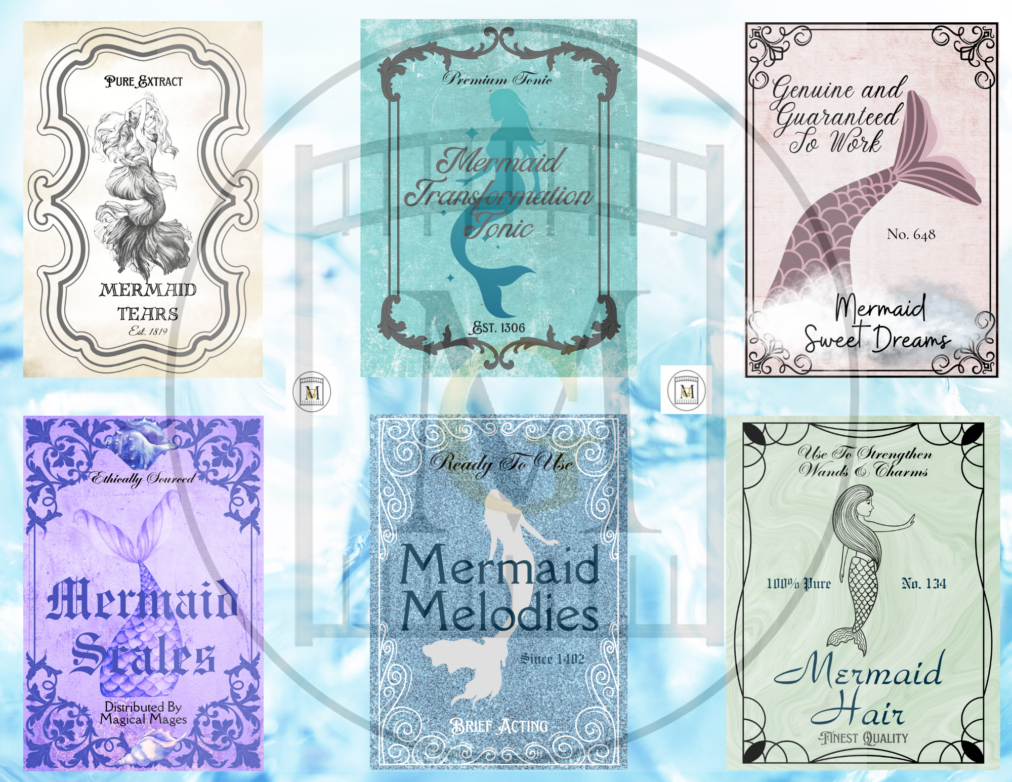Mermaid Birthday Party Potion Bottle Label Bundle