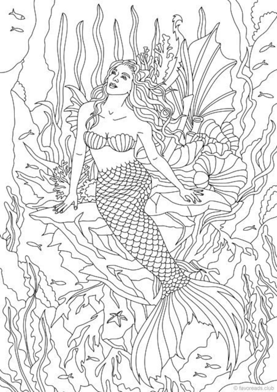 Mermaid Printable Adult Coloring Page From Favoreads coloring Book Page For Adults And Kids Coloring Sheet Coloring Design Etsy