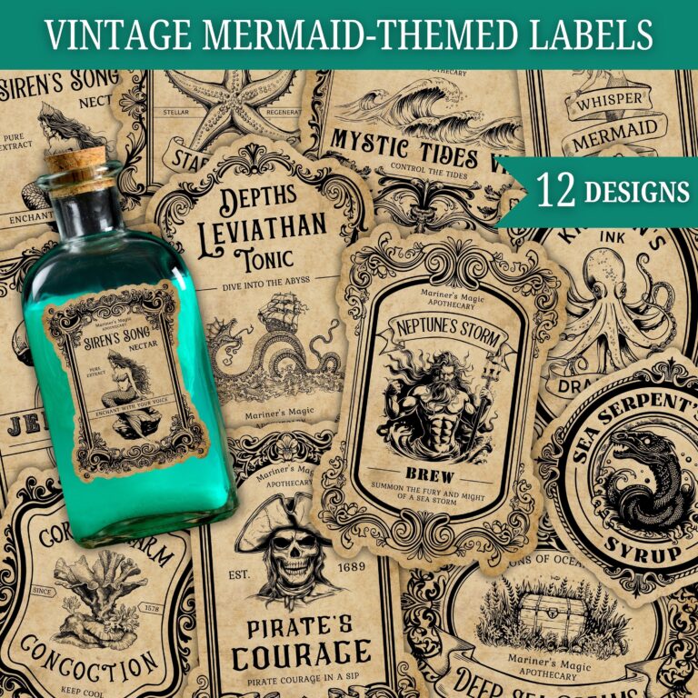 Mermaid themed Potion Labels Mermaid Bottle Labels For Wizard 