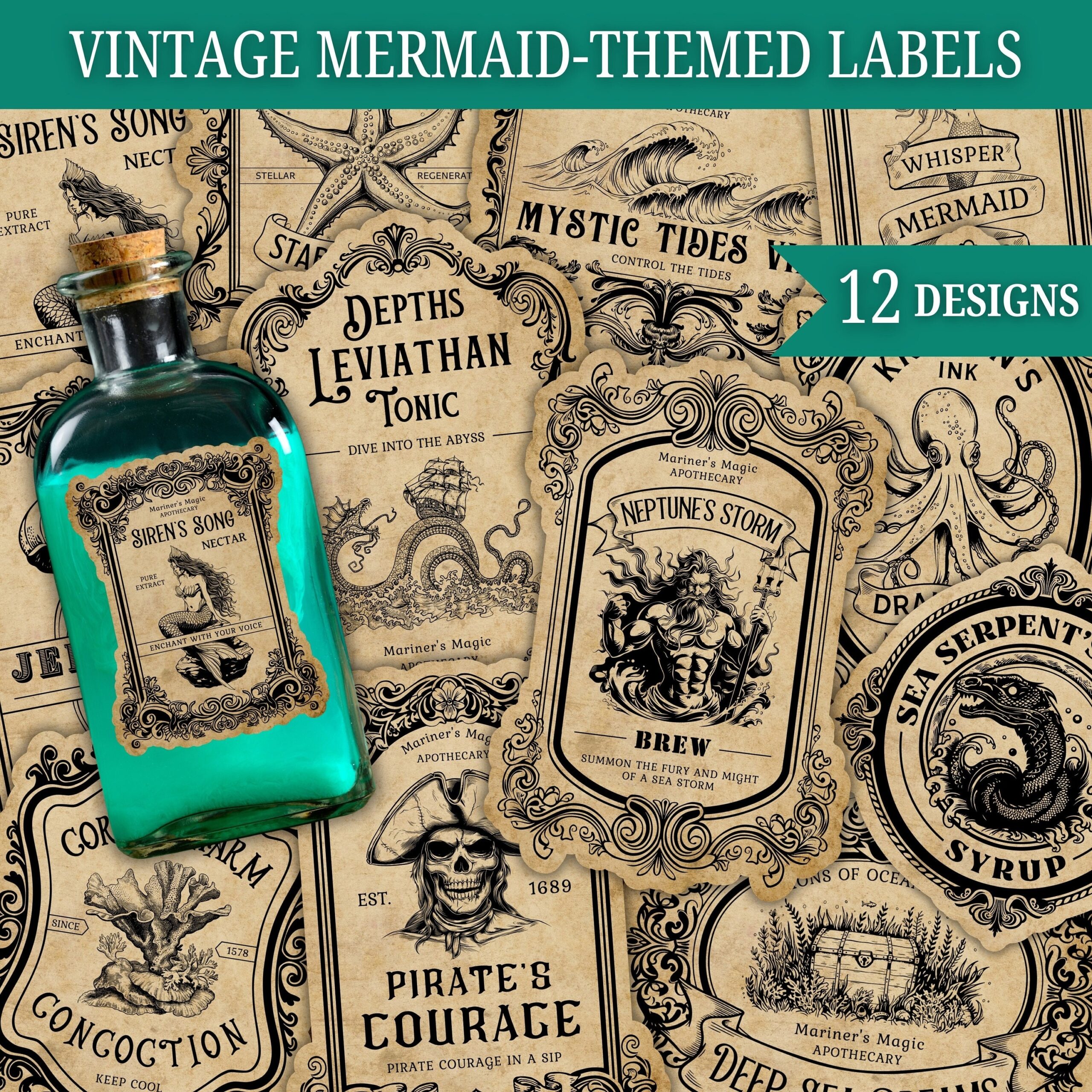 Mermaid themed Potion Labels Mermaid Bottle Labels For Wizard 