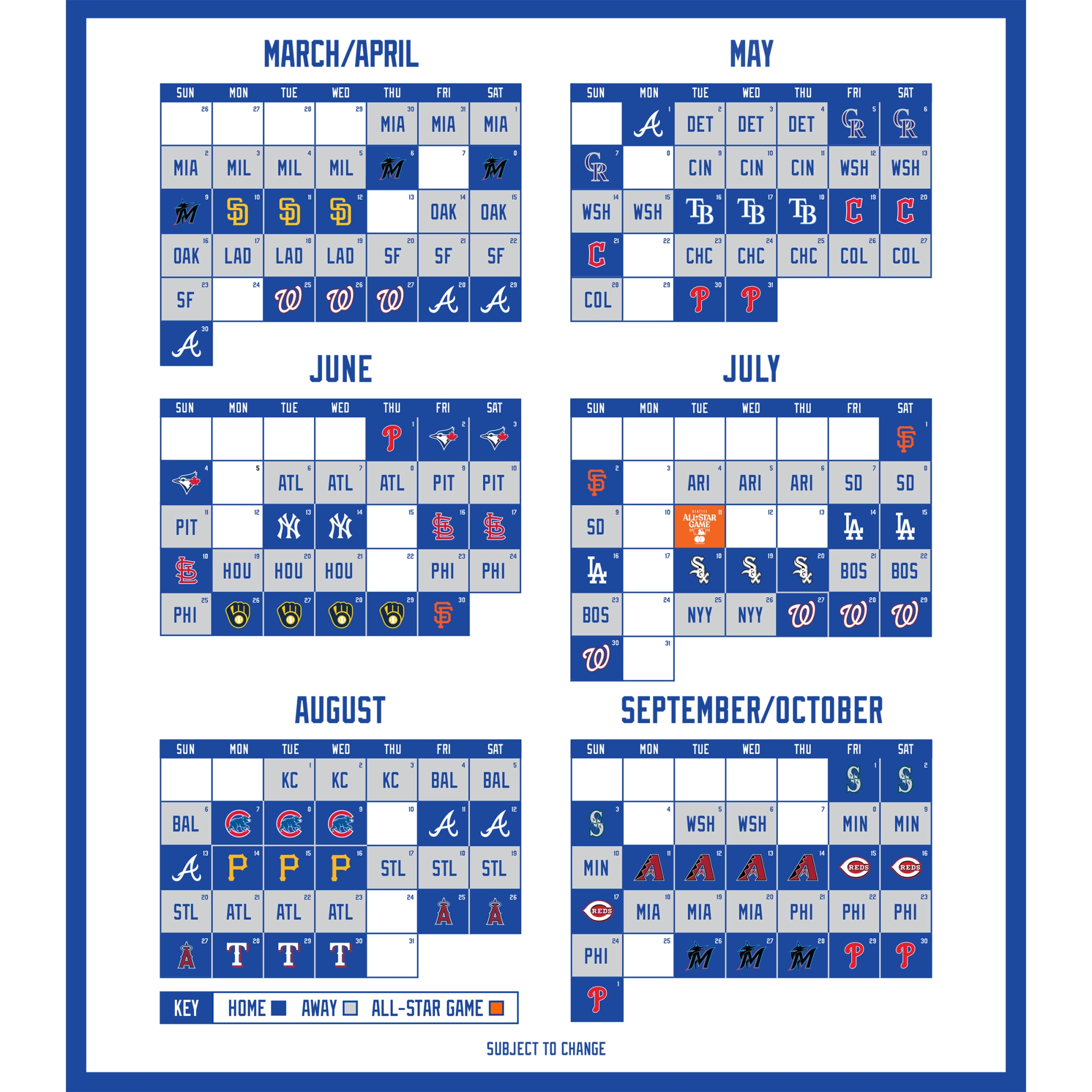 2020 printable mlb schedule