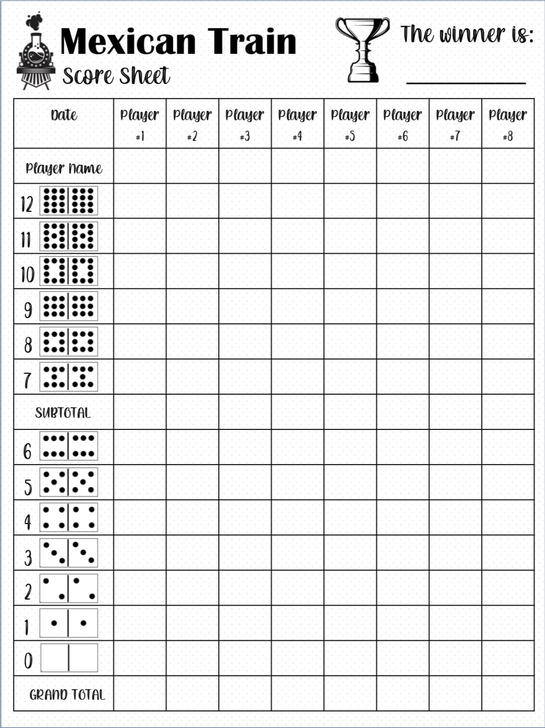 Mexican Train Score Card Mexican Train Scoresheet Mexican Train Score Pads Printable File PDF Download 8 5x11 Mexican Train Score Card Mexican Train Scoresheet Mexican Train Score Pads Printable File PDF Download 8 5x11