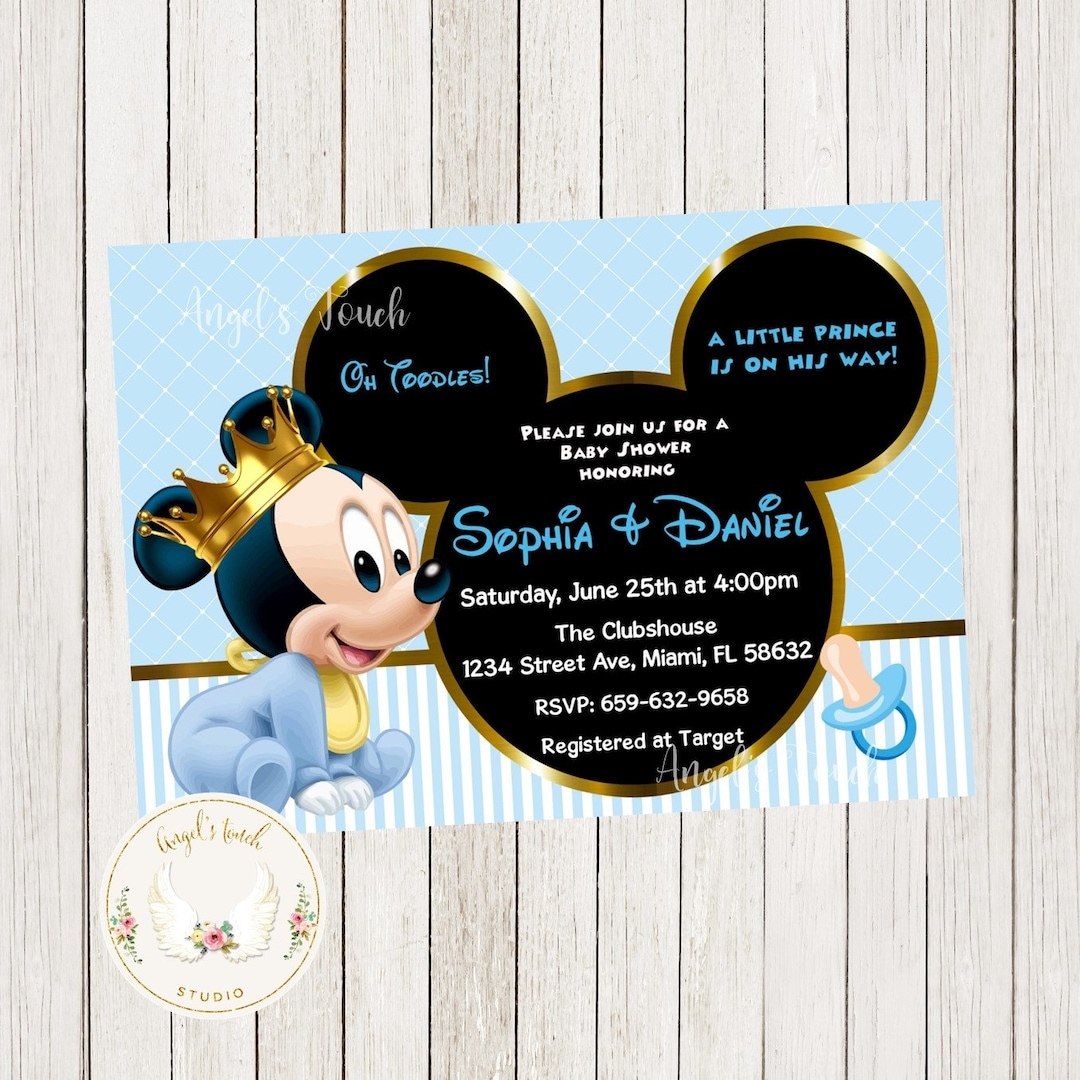 Mickey Mouse Baby Shower Invitation Mickey Mouse Prince Baby Invitation Prince Baby Shower Invitation Printable Invitation Digital File Etsy
