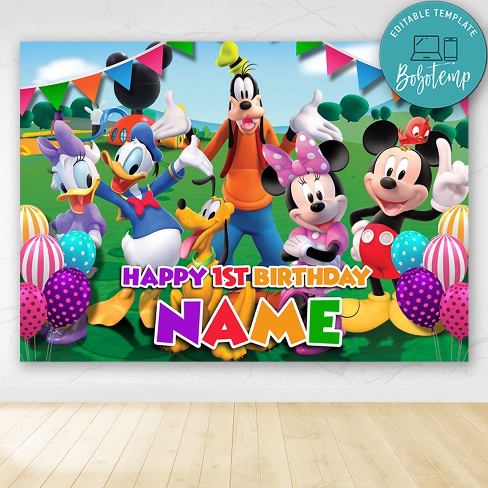 Mickey Mouse Clubhouse Birthday Party Banner Backdrop Printable Bobotemp