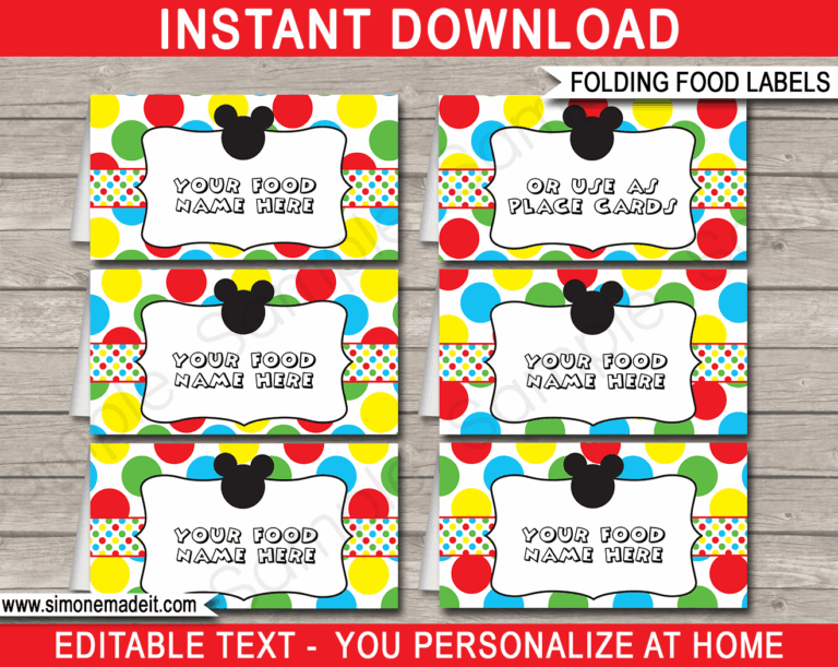 Mickey Mouse Party Food Labels Template