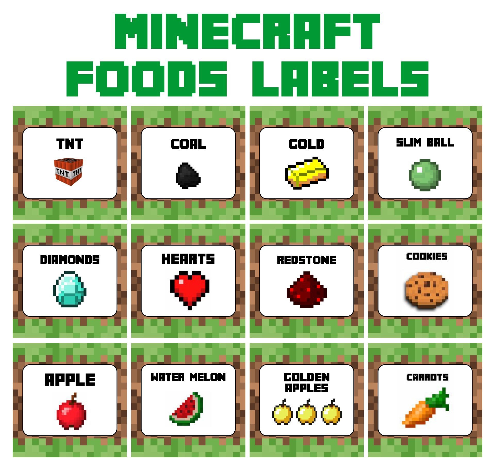 Minecraft TENTED Food Label Cards Party Printables Printabelle Worksheets Library Minecraft TENTED Food Label Cards Party Printables Printabelle Worksheets Library