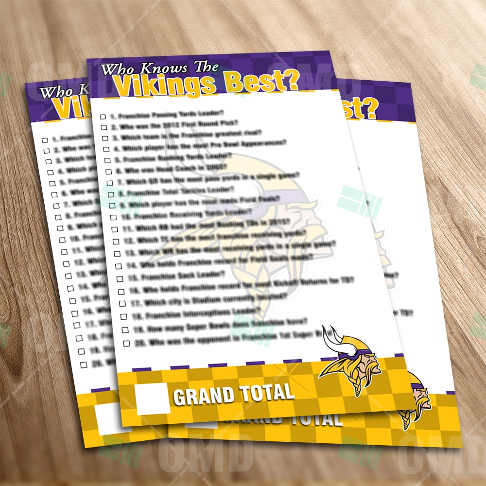 Minnesota Vikings Sports Party Trivia Game Sports Invites