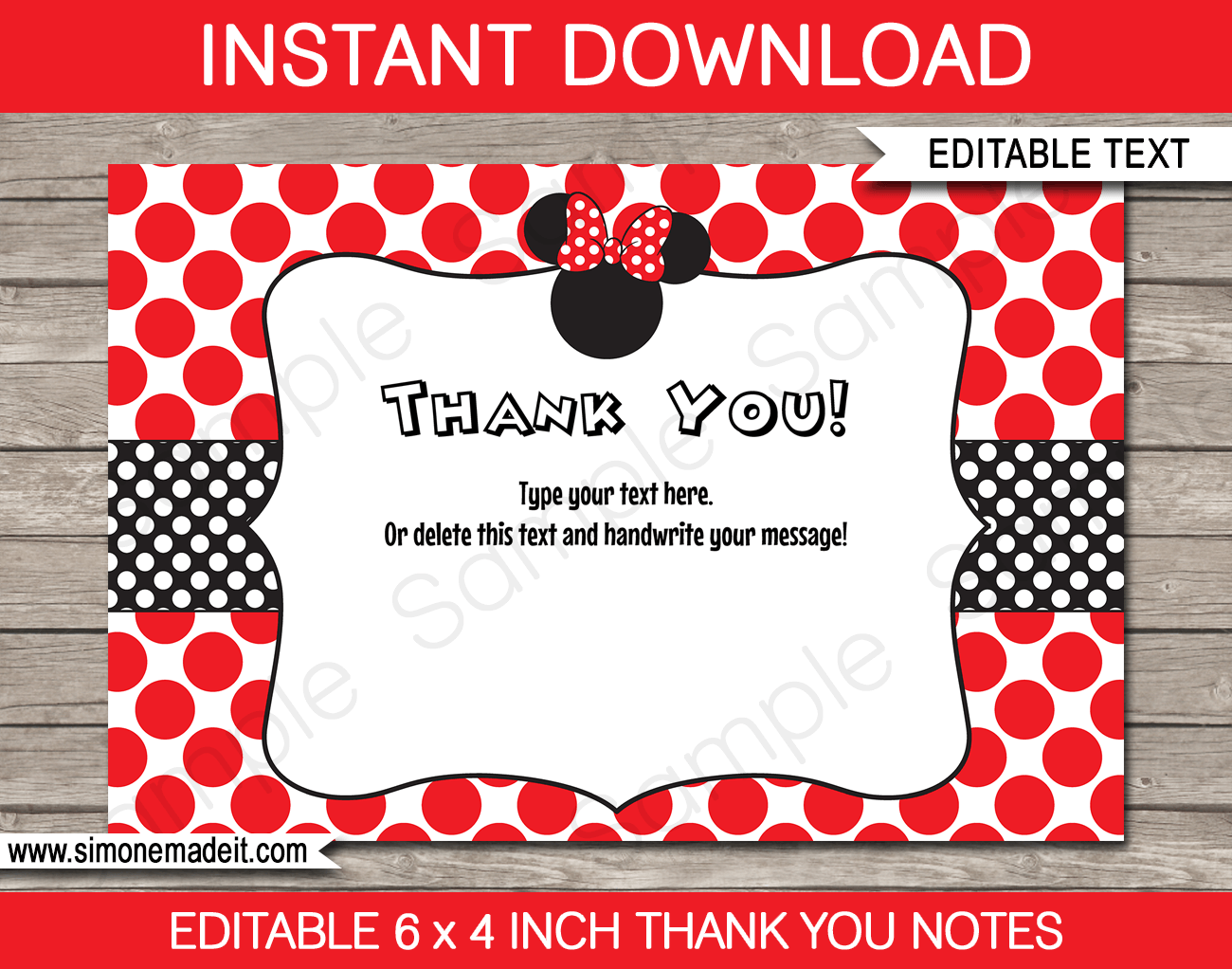 Minnie Mouse Party Thank You Cards Template Red Minnie Mouse Party Thank You Cards Template Red
