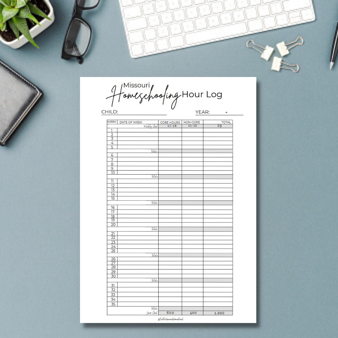 Missouri Homeschool Hour Log Digital Download Printable Etsy