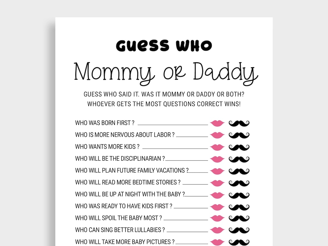 Mommy Or Daddy Guess Who Baby Shower Game printable Etsy