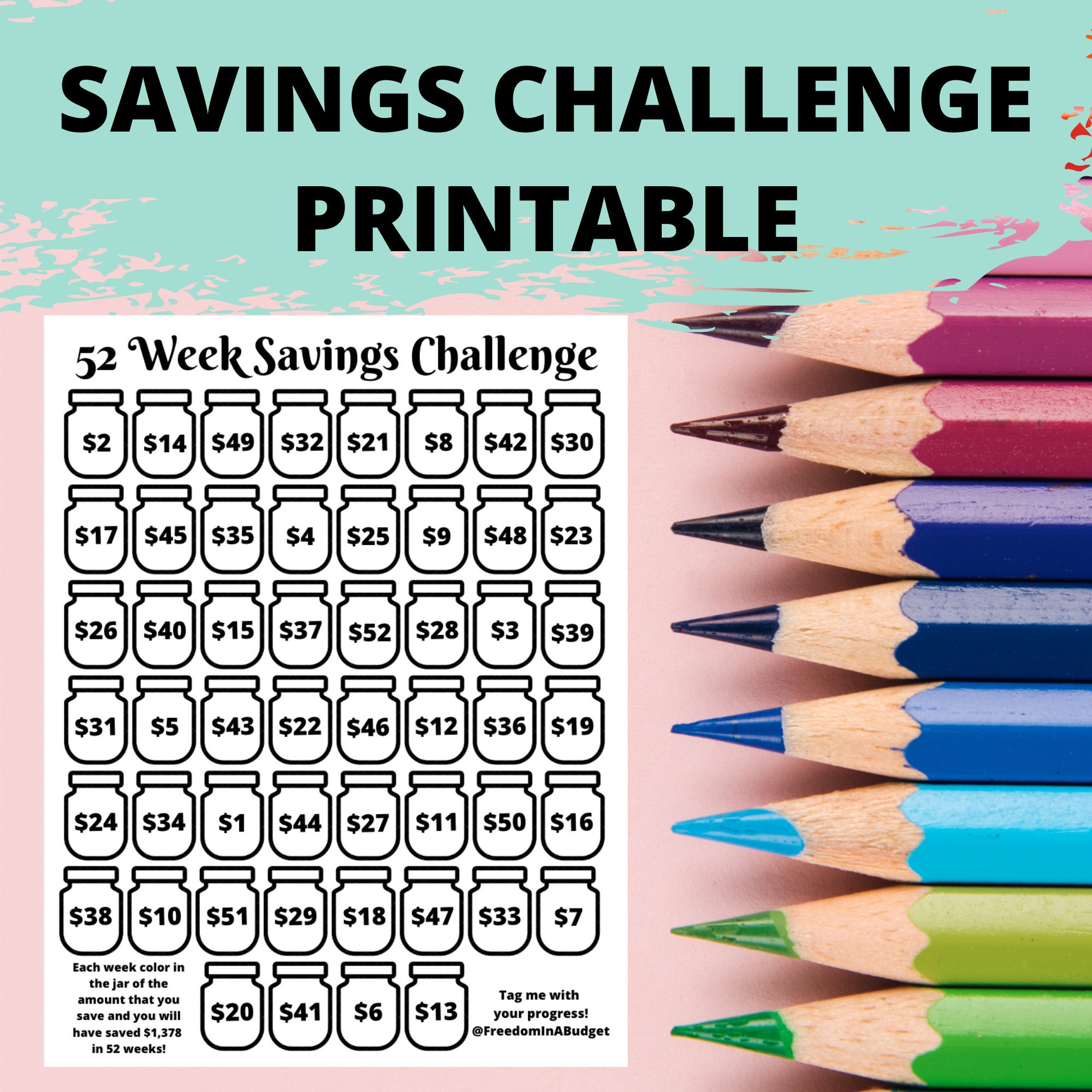 Money Saving Challenge Printable 52 Week Savings Challenge 