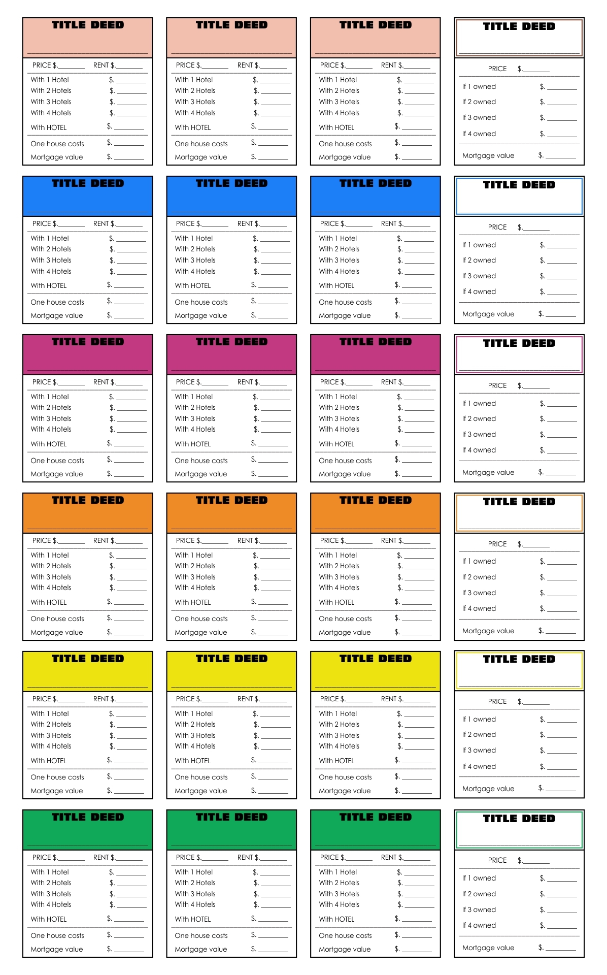Monopoly Property Cards 10 Free PDF Printables Printablee