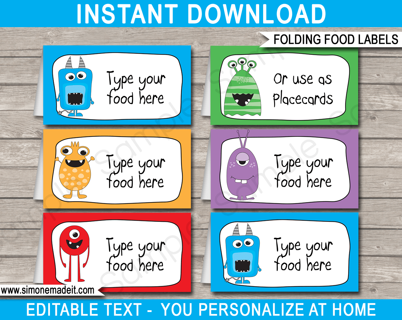 Monster Party Food Labels Template