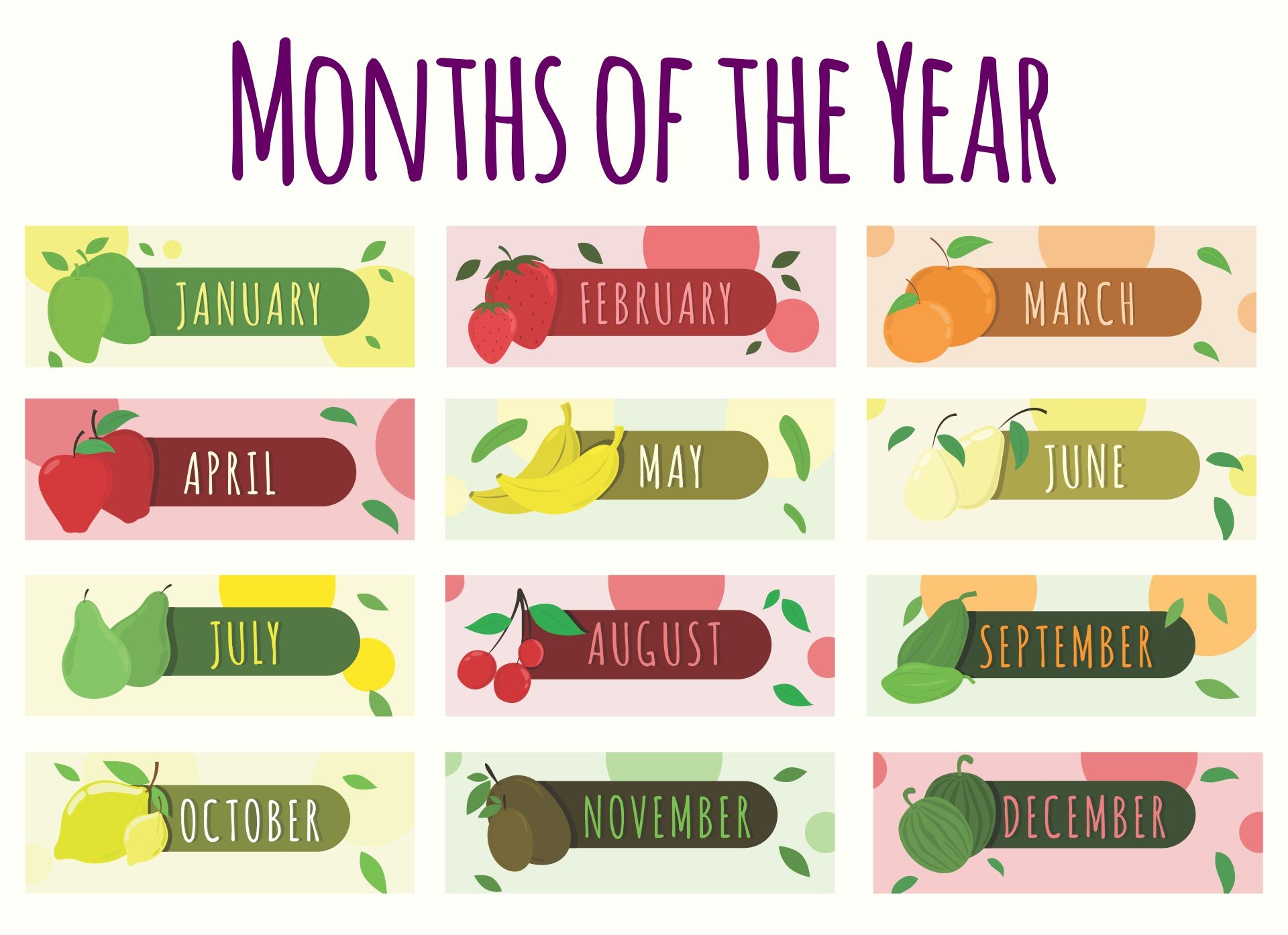 months of the year free printable