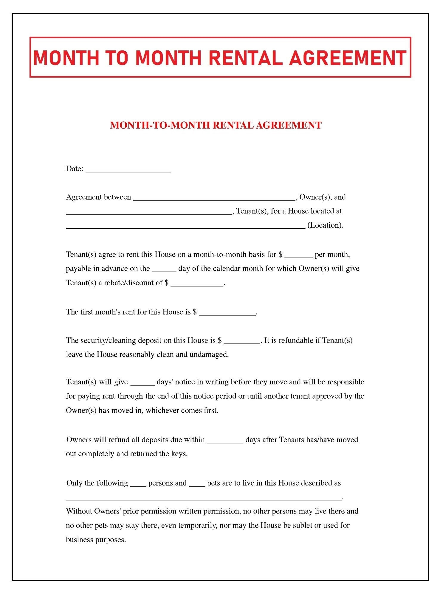 free printable basic rental agreement pdf