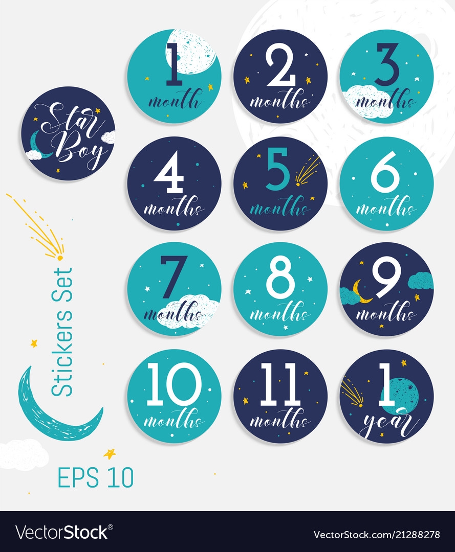 Monthly Baby Milestone Stickers For Boy Royalty Free Vector