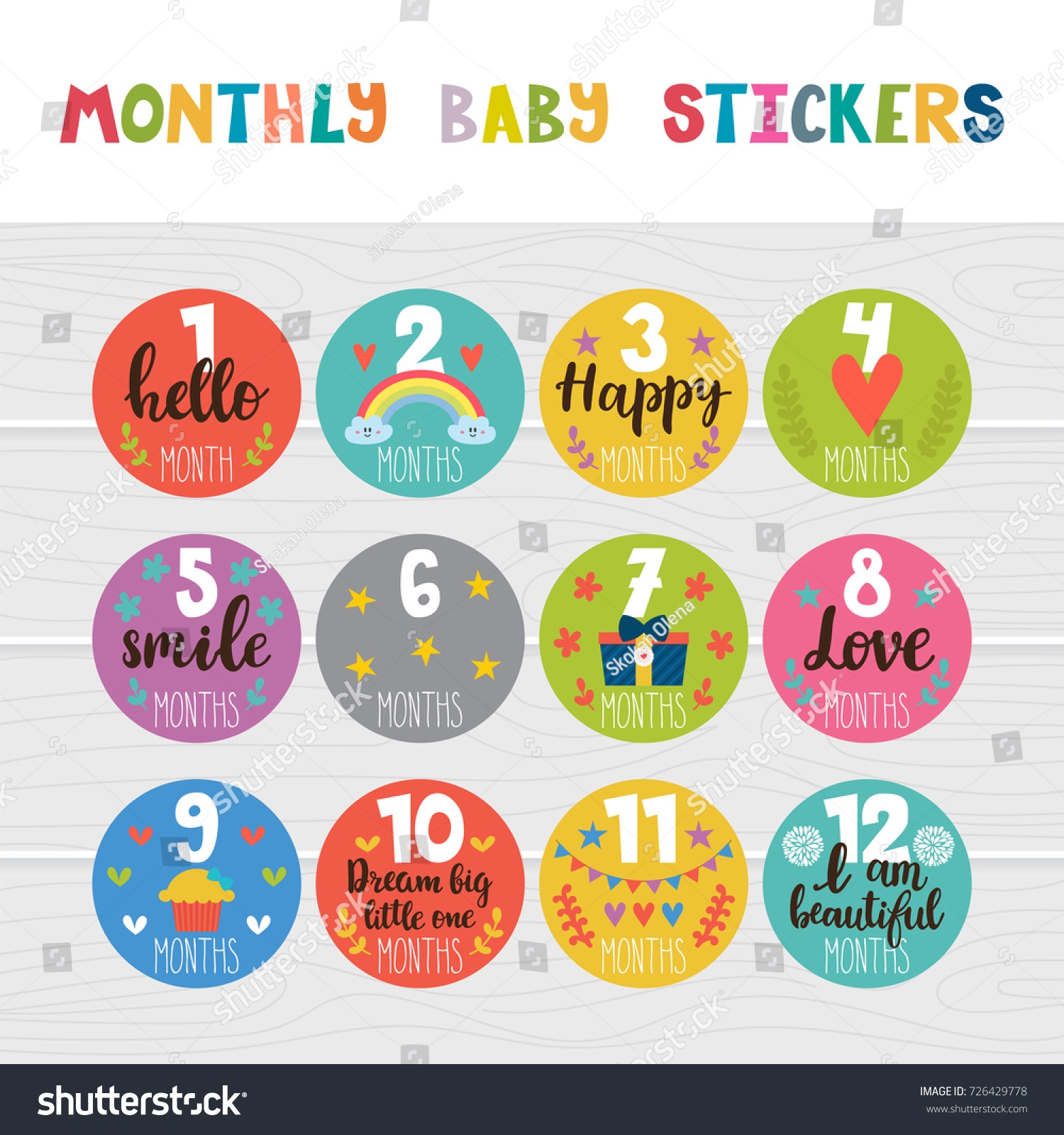 Monthly Baby Stickers Little Girls Boys Stock Vector Royalty Free 