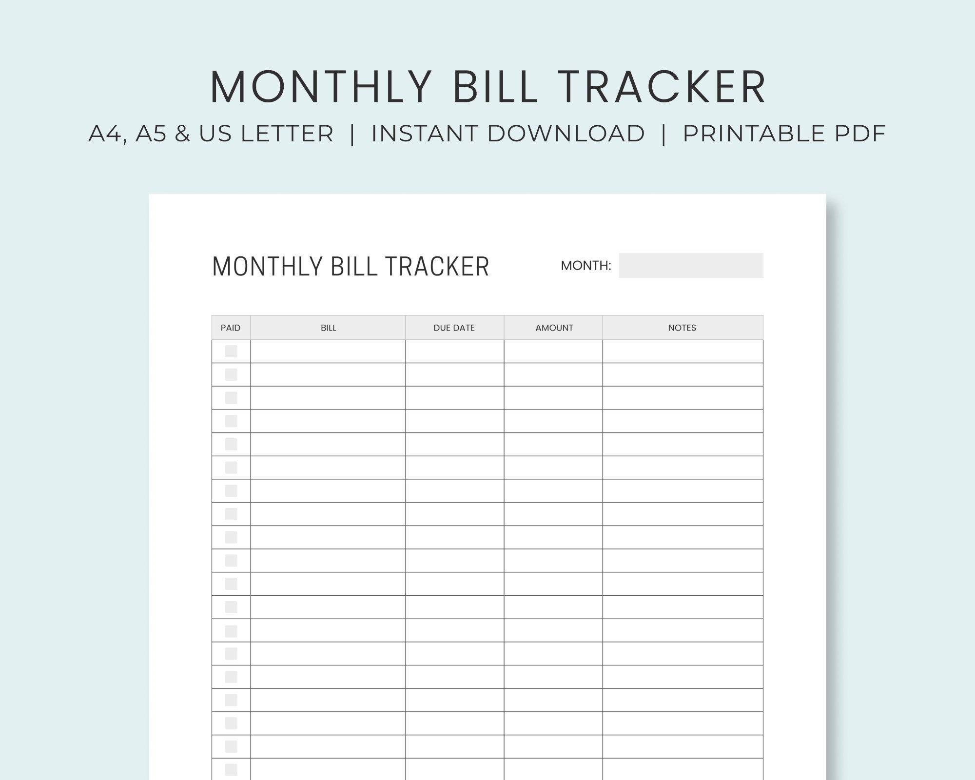 Monthly Bill Payment Tracker Printable Bill Pay Checklist 