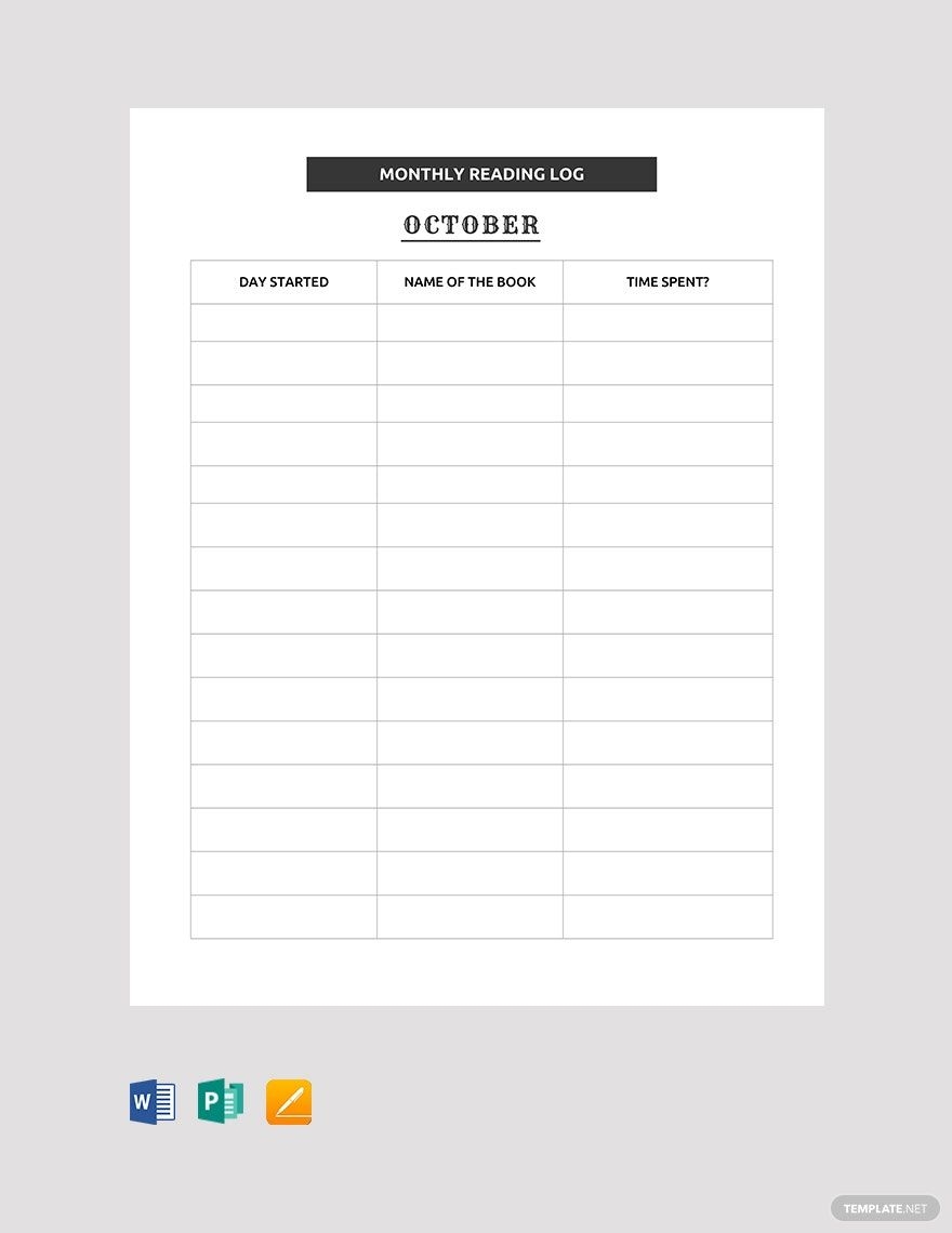 Monthly Reading Log Template In Pages Word Publisher Google 