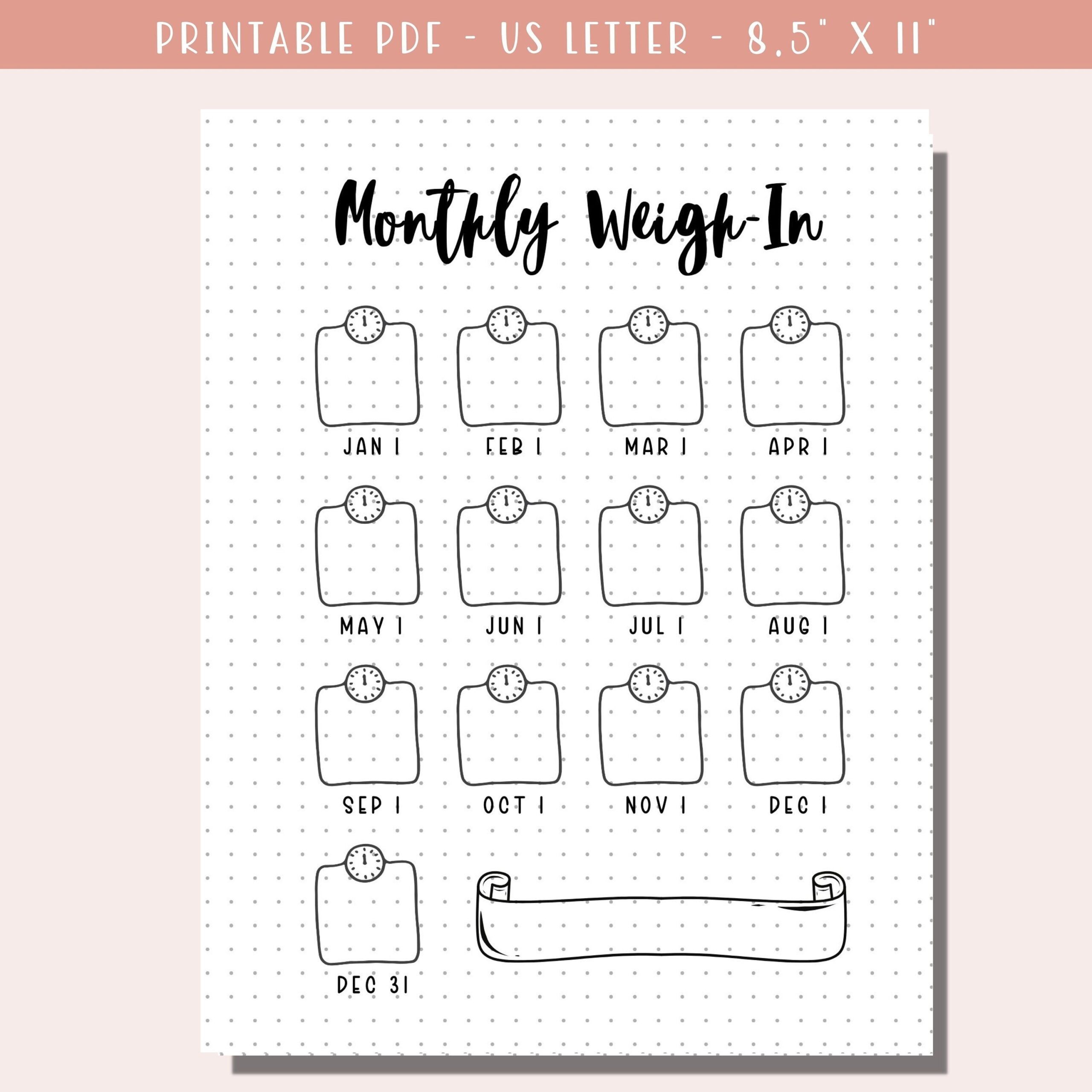 Monthly Weigh in Printable Weight Loss Tracker Goal Tracker 