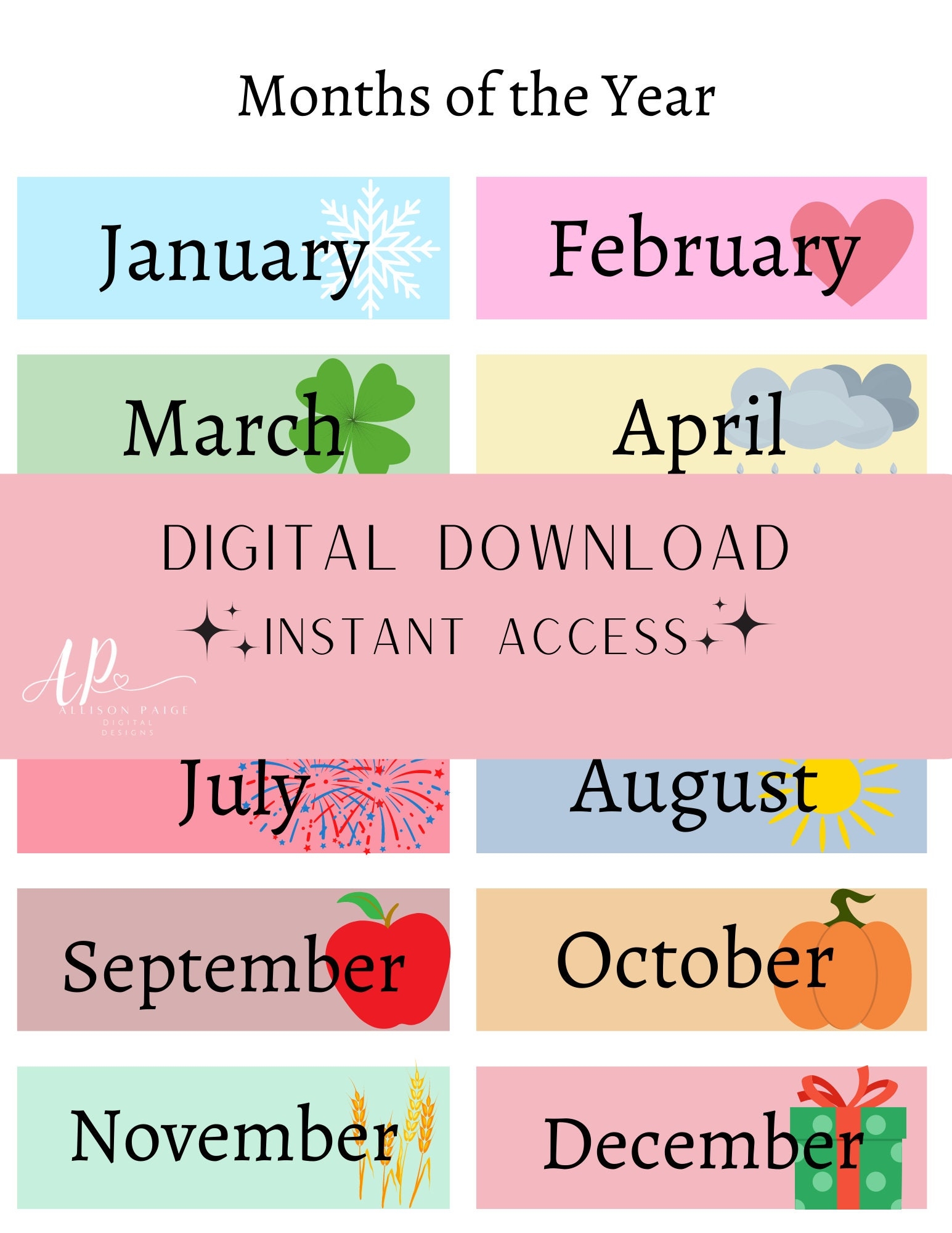 Months Of The Year Digital Download Printable Etsy Australia