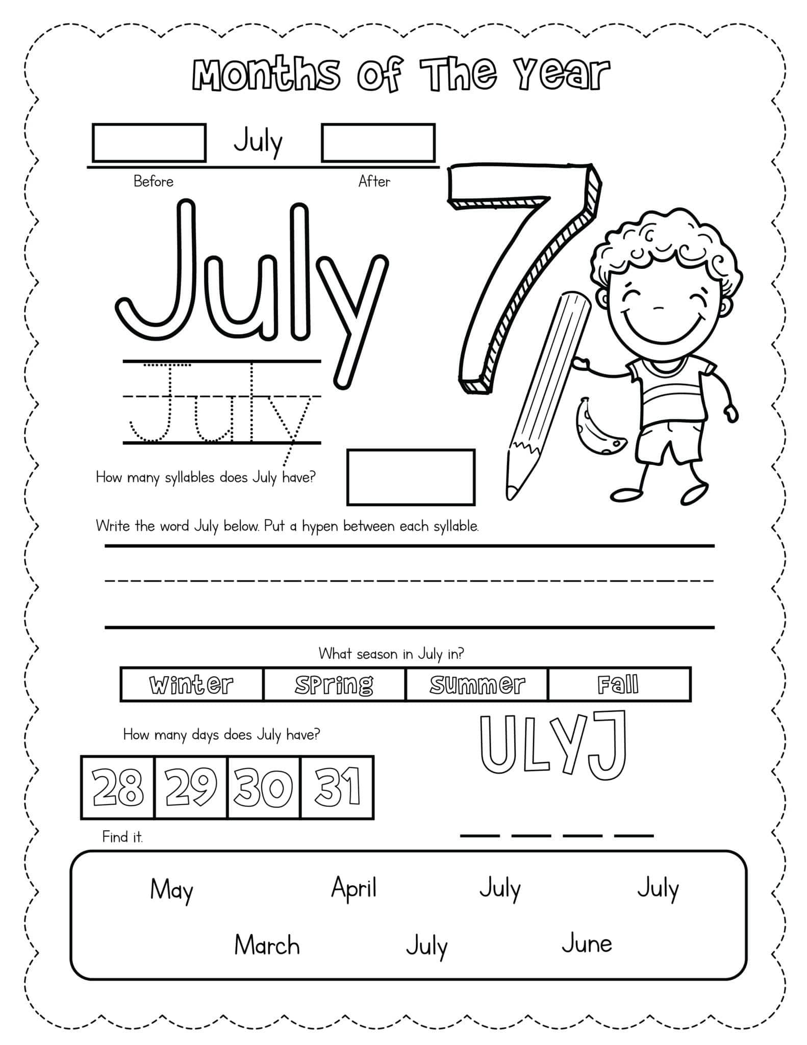 Months Of The Year Printable Activity Thrifty Mommas Tips