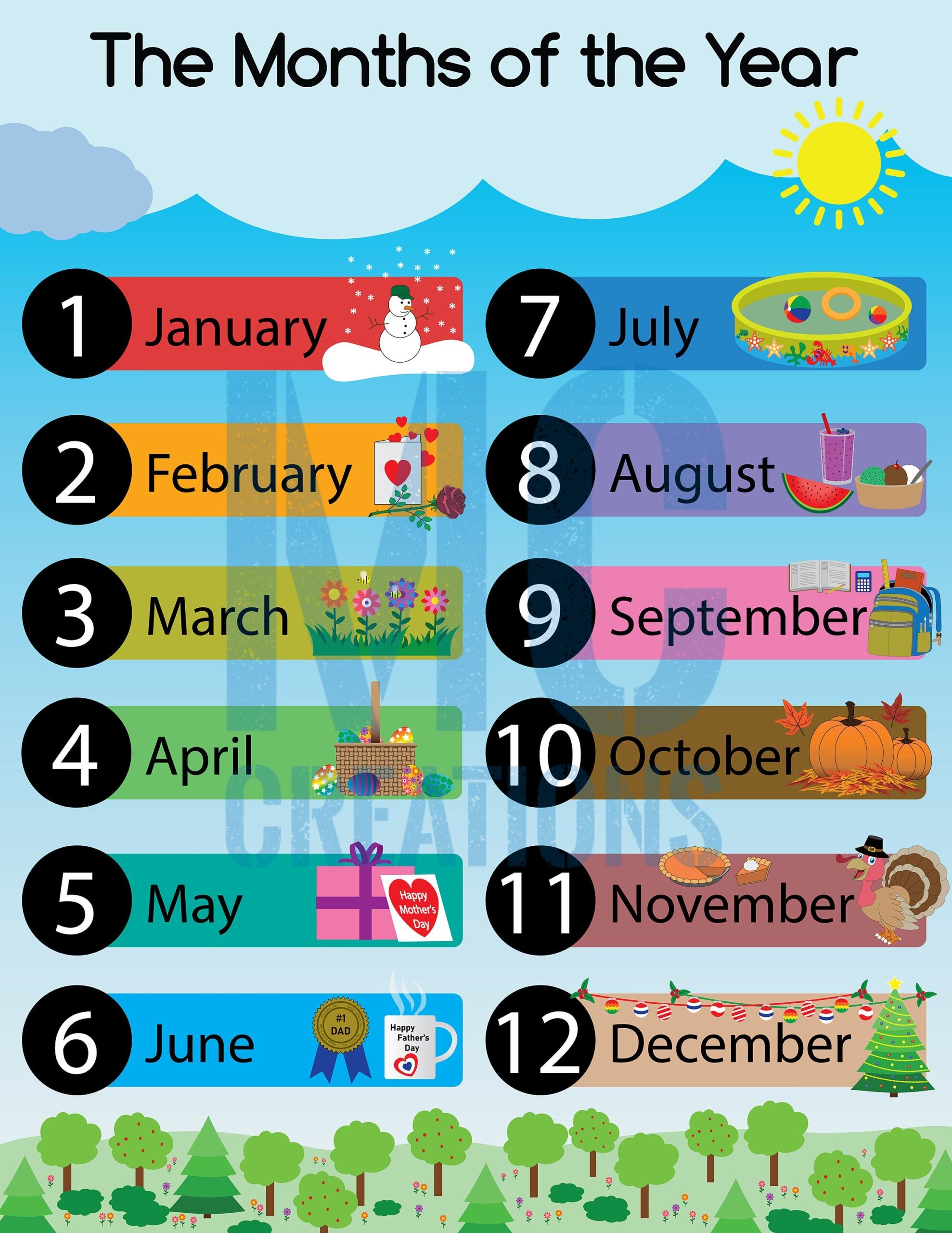Months Of The Year Printable Educational Classroom Decor digital Download Etsy