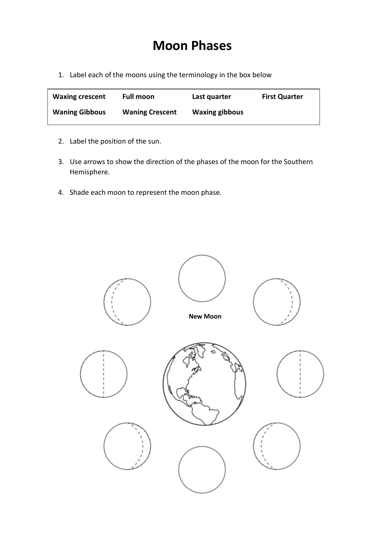 Moon Phases Worksheet Labeling And Understanding