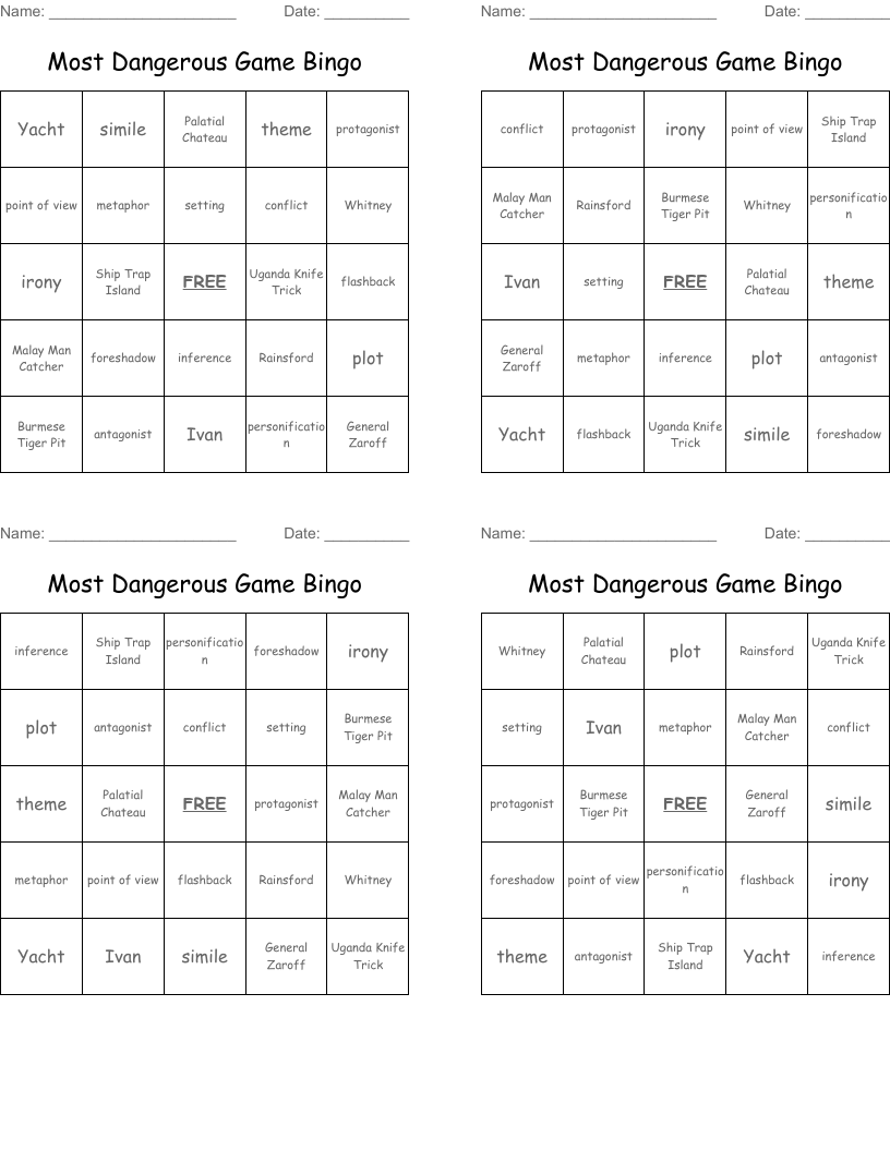 printable version of the most dangerous game