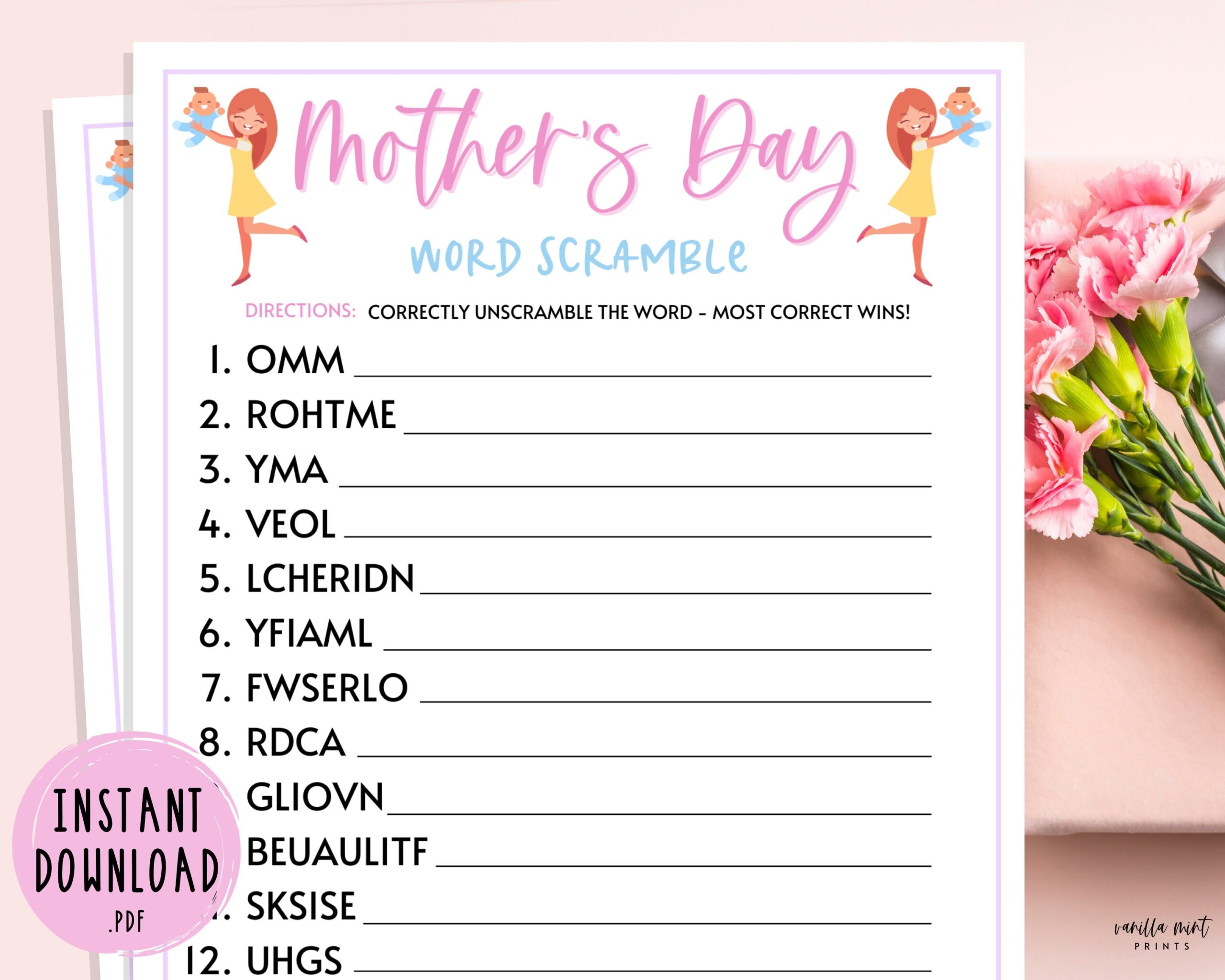 Mother s Day Word Scramble Game Mothers Day Trivia Games Word 