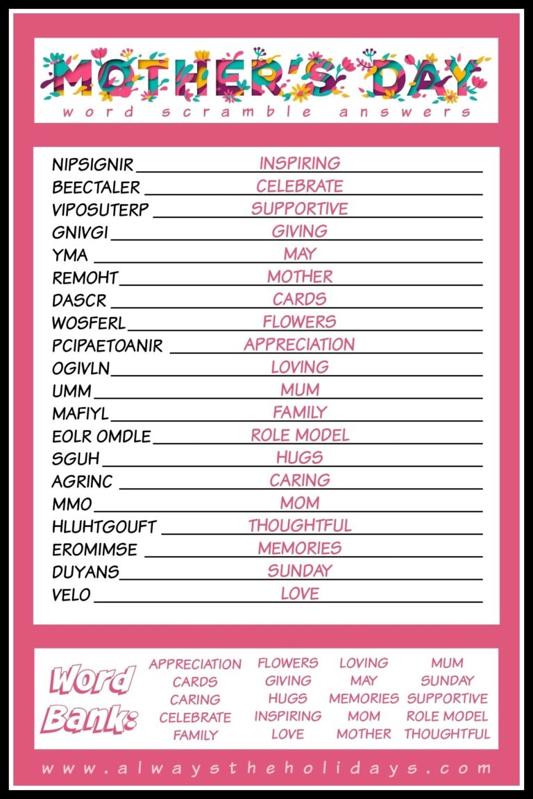 Mother s Day Word Scramble Puzzle Free Mother s Day Printable