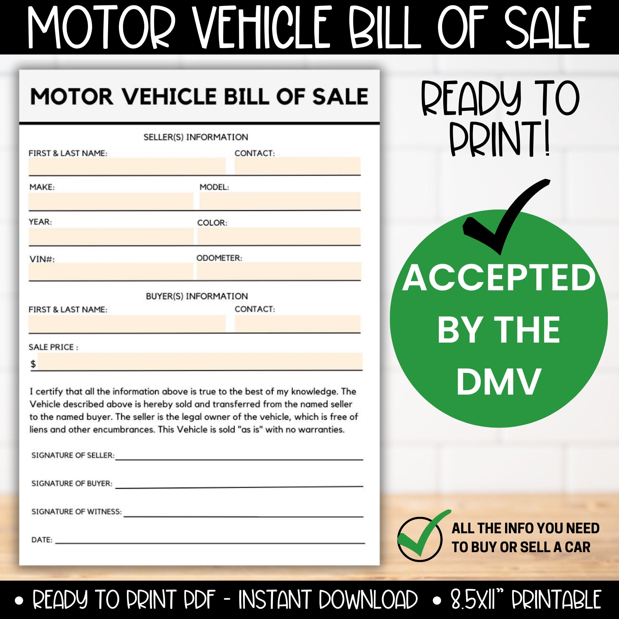 dmv bill of sale printable