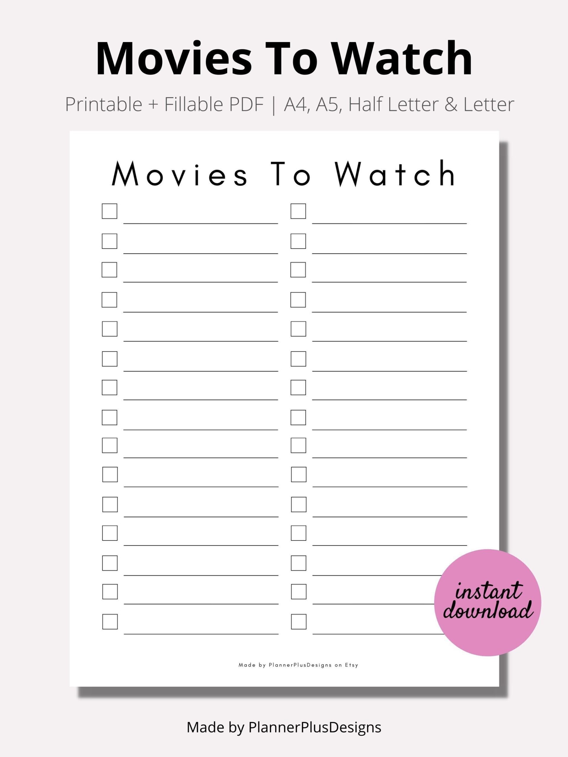 Movies To Watch Tracker Printable Movies Tracker Movies To Watch 