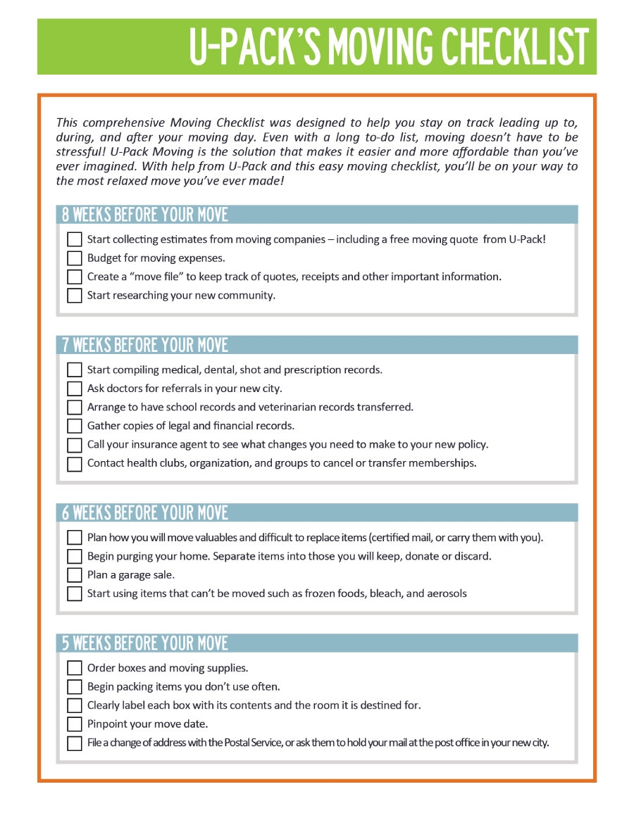 free printable moving checklist