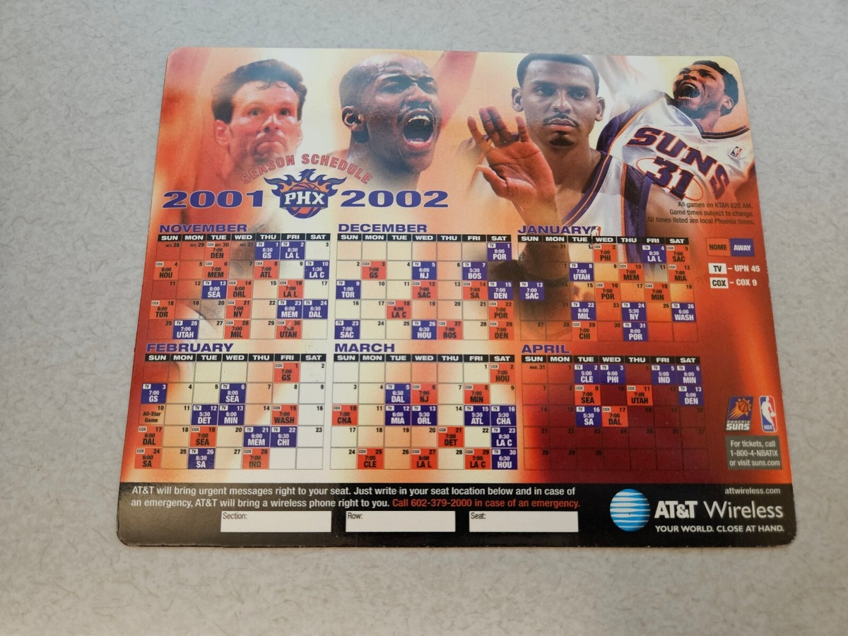 MS20 Phoenix Suns 2001 02 NBA Basketball Magnet Schedule ATu0026T EBay