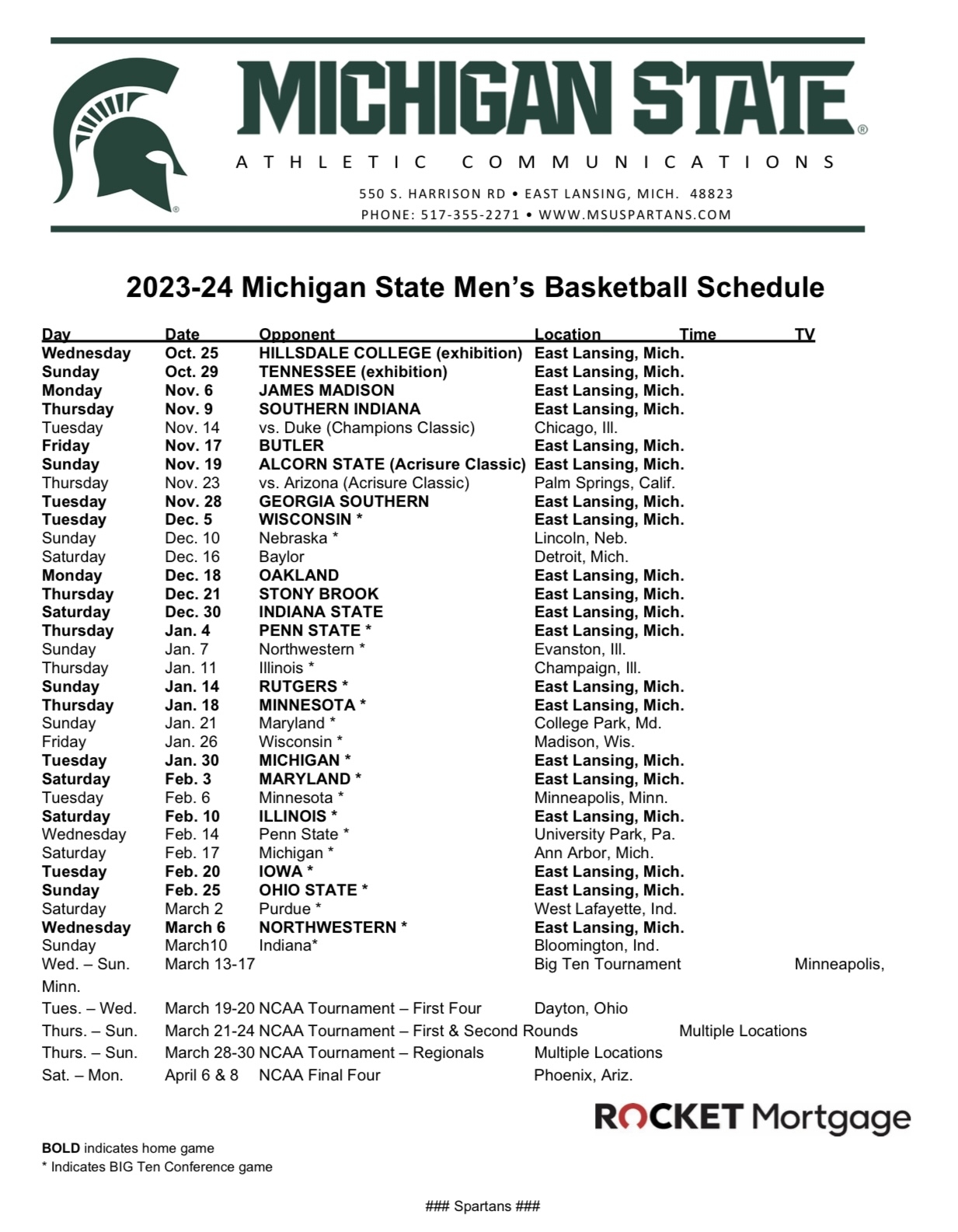 MSU And Michigan Release Men s Basketball Schedules