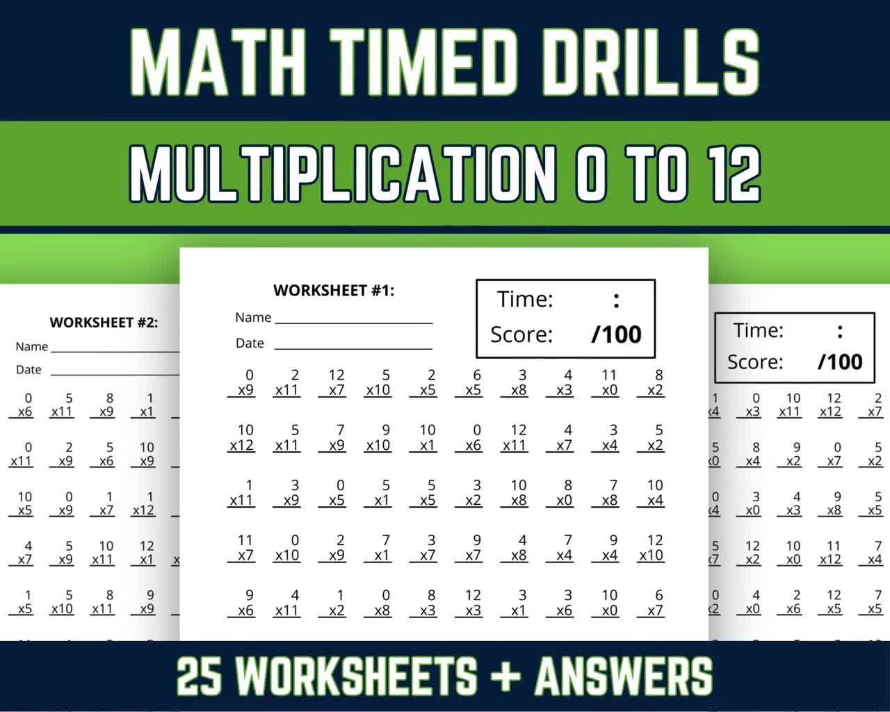 Multiplication Facts 0 To 12 Worksheets Multiplying Practice Timed Drills 3rd 4th 5th Grade Elementary Math Speed Test Printable PDF