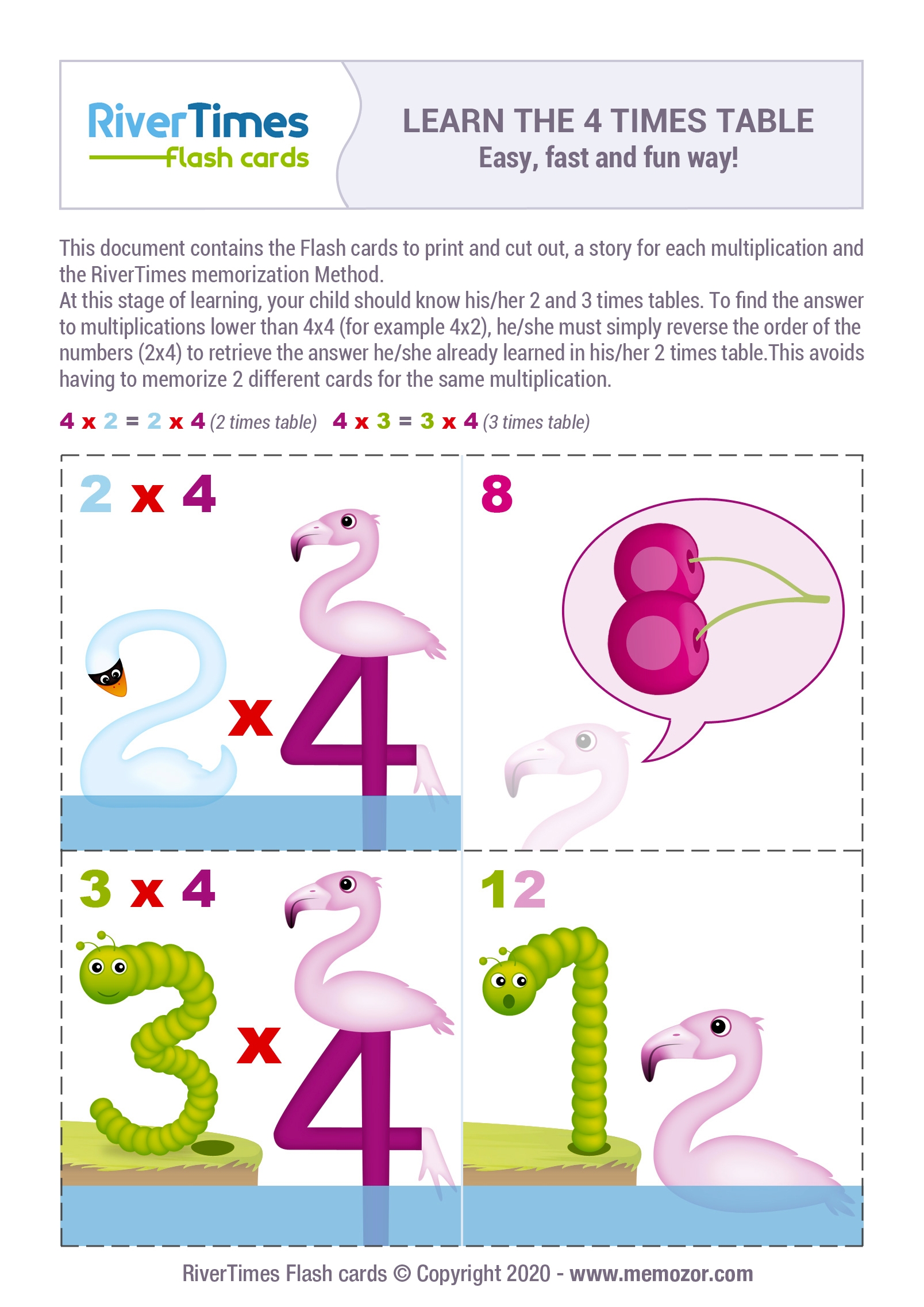 multiplication flash cards printable 4 up