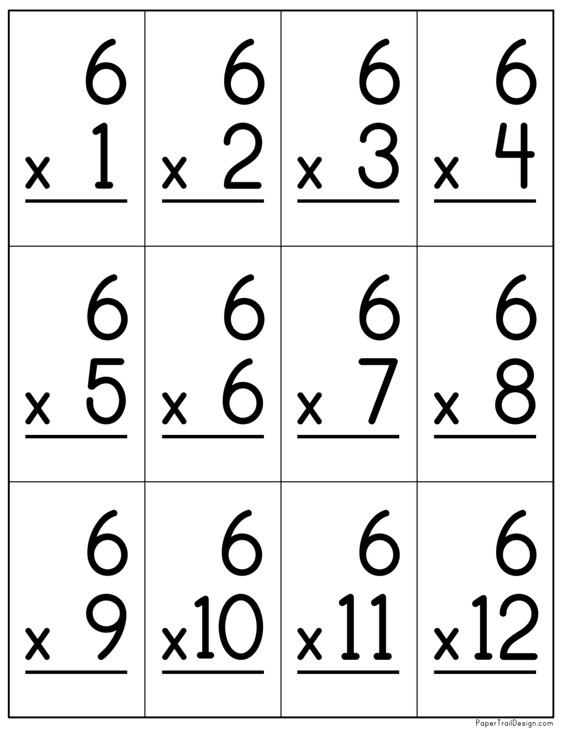 Multiplication Flash Cards Printable Paper Trail Design